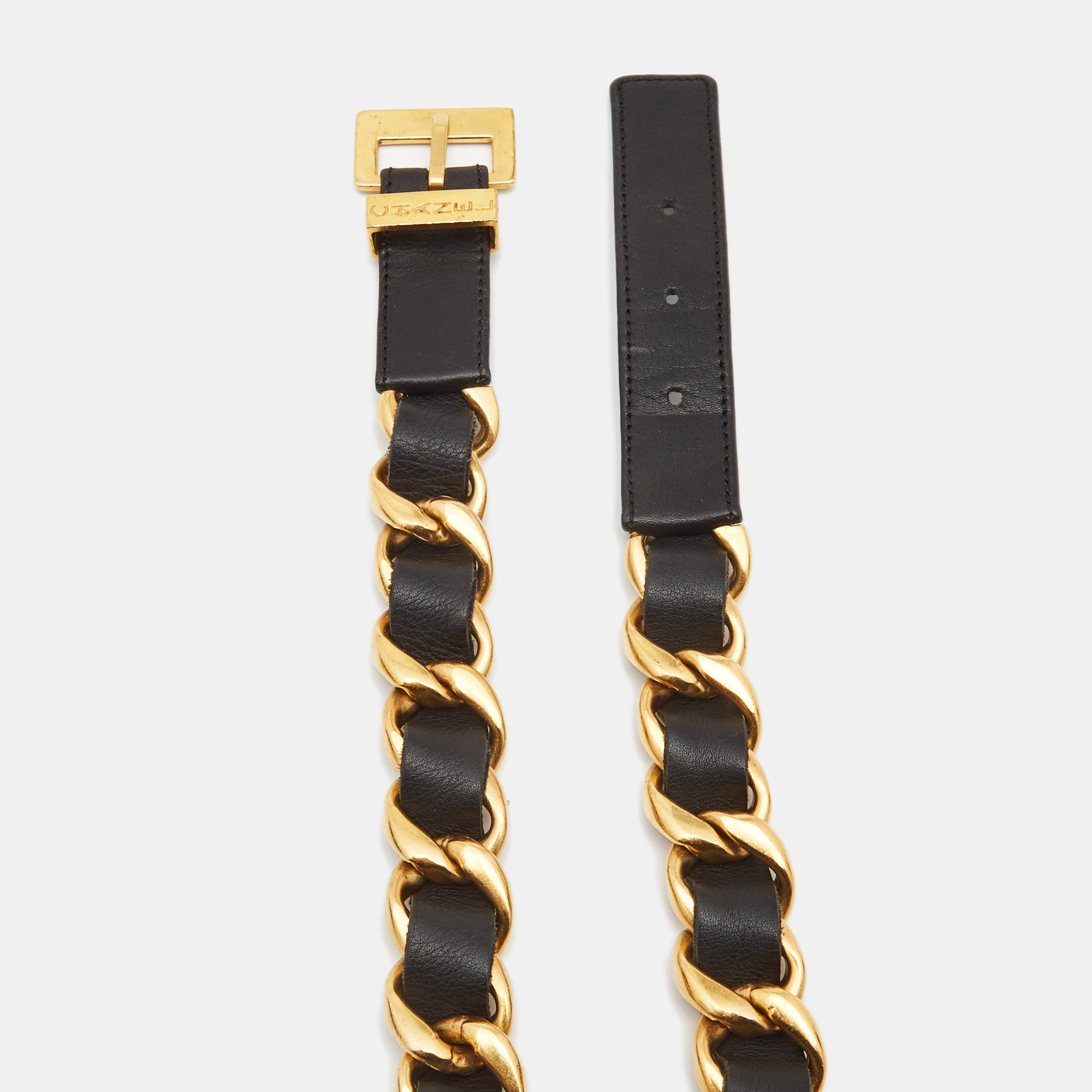 

Chanel Black Leather Chain Link Buckle Belt