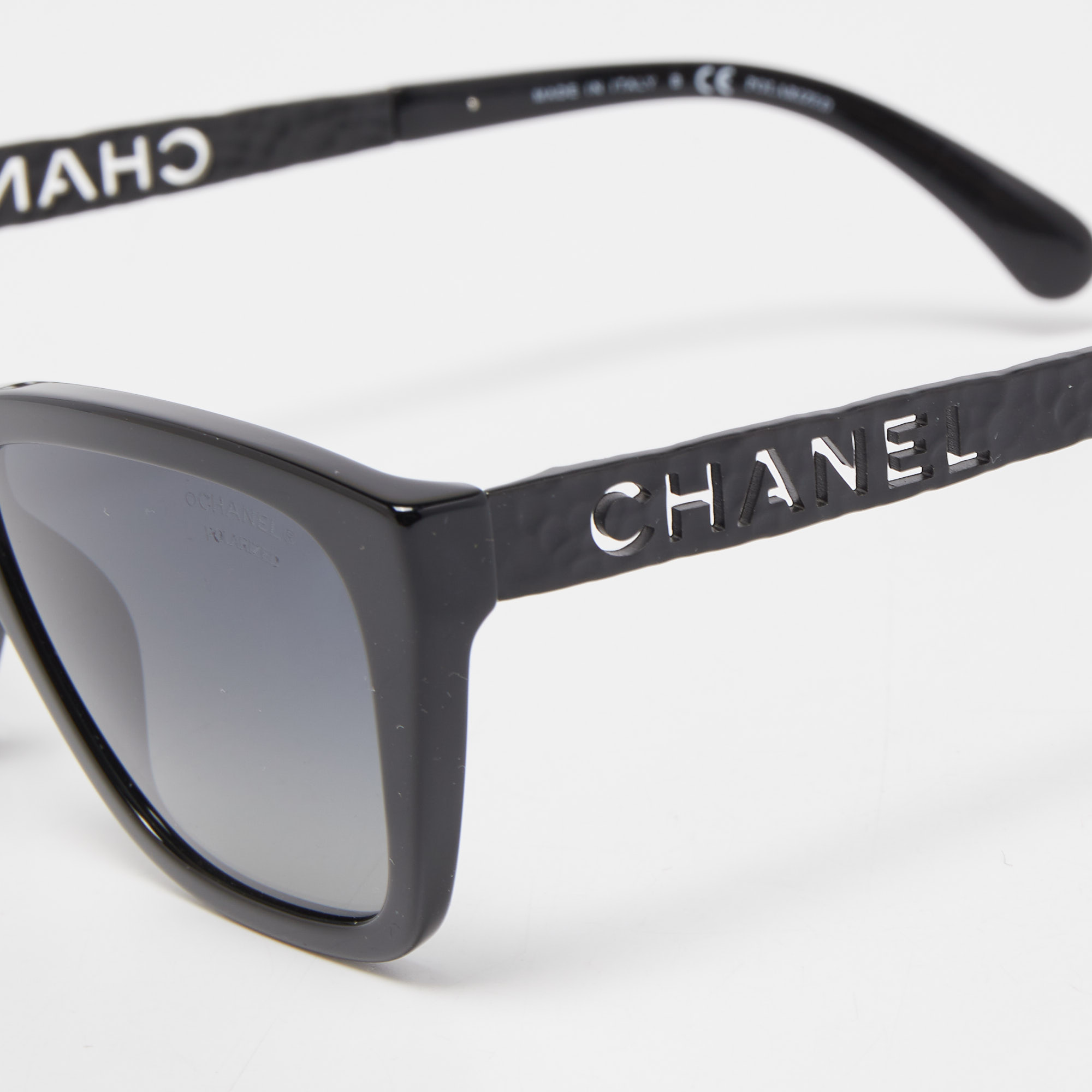 

Chanel Black Logo Polarized Rectangle Sunglasses