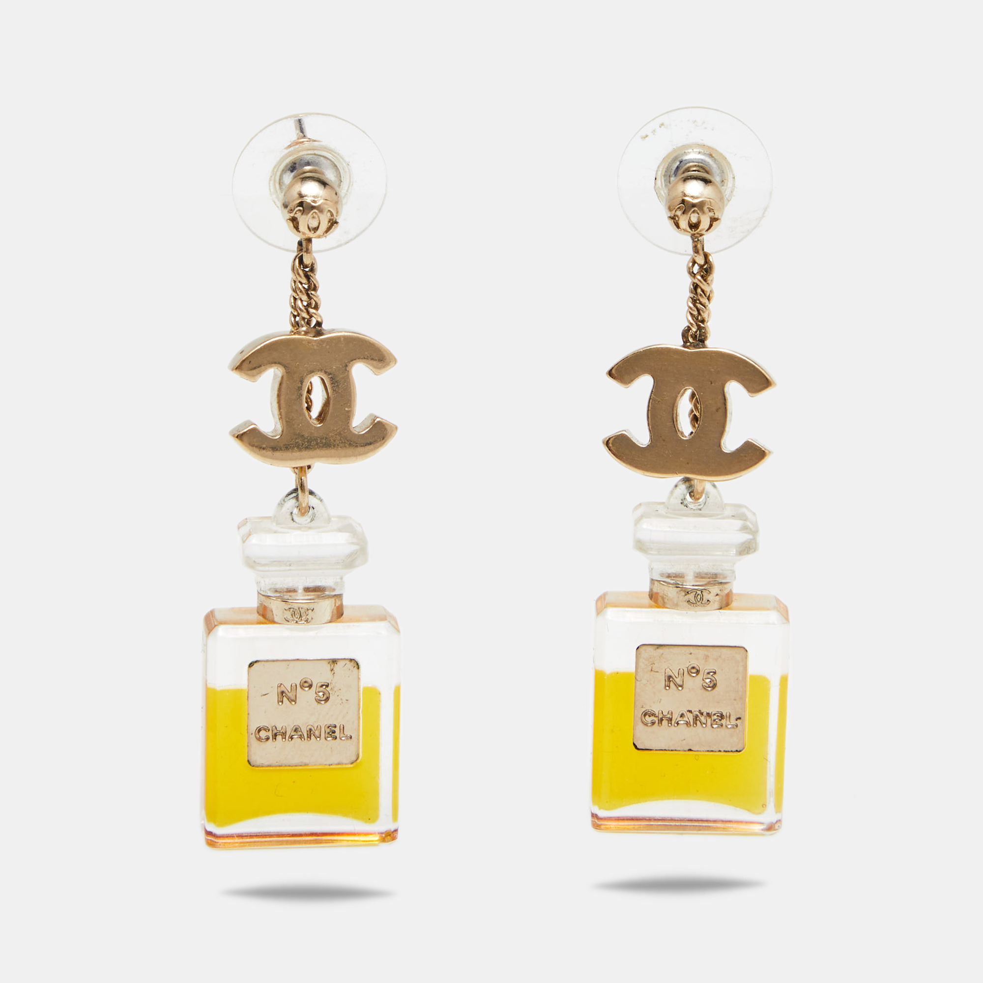 مملوكة مسبقًا Chanel CC Perfume Bottle Glass Gold Tone Drop Earrings