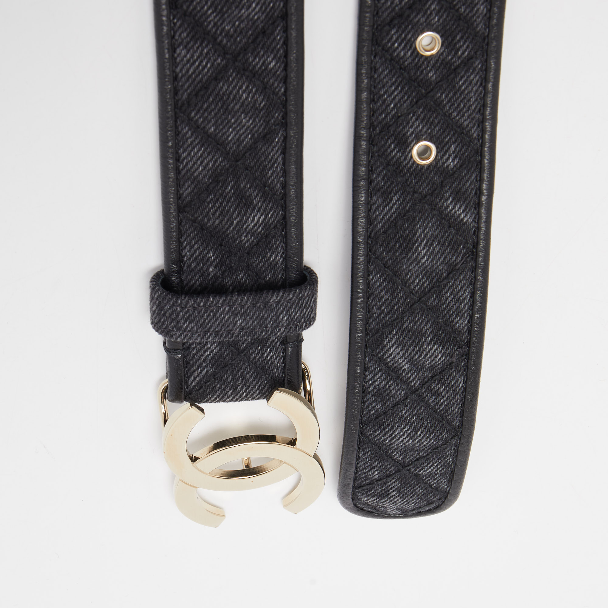 

Chanel Black Quilted Denim and Leather CC Buckle Belt