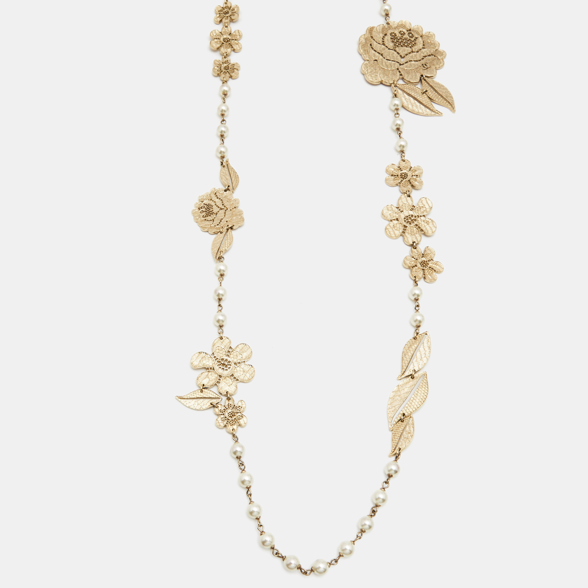 

Chanel Faux Pearl Gold Tone Long Necklace