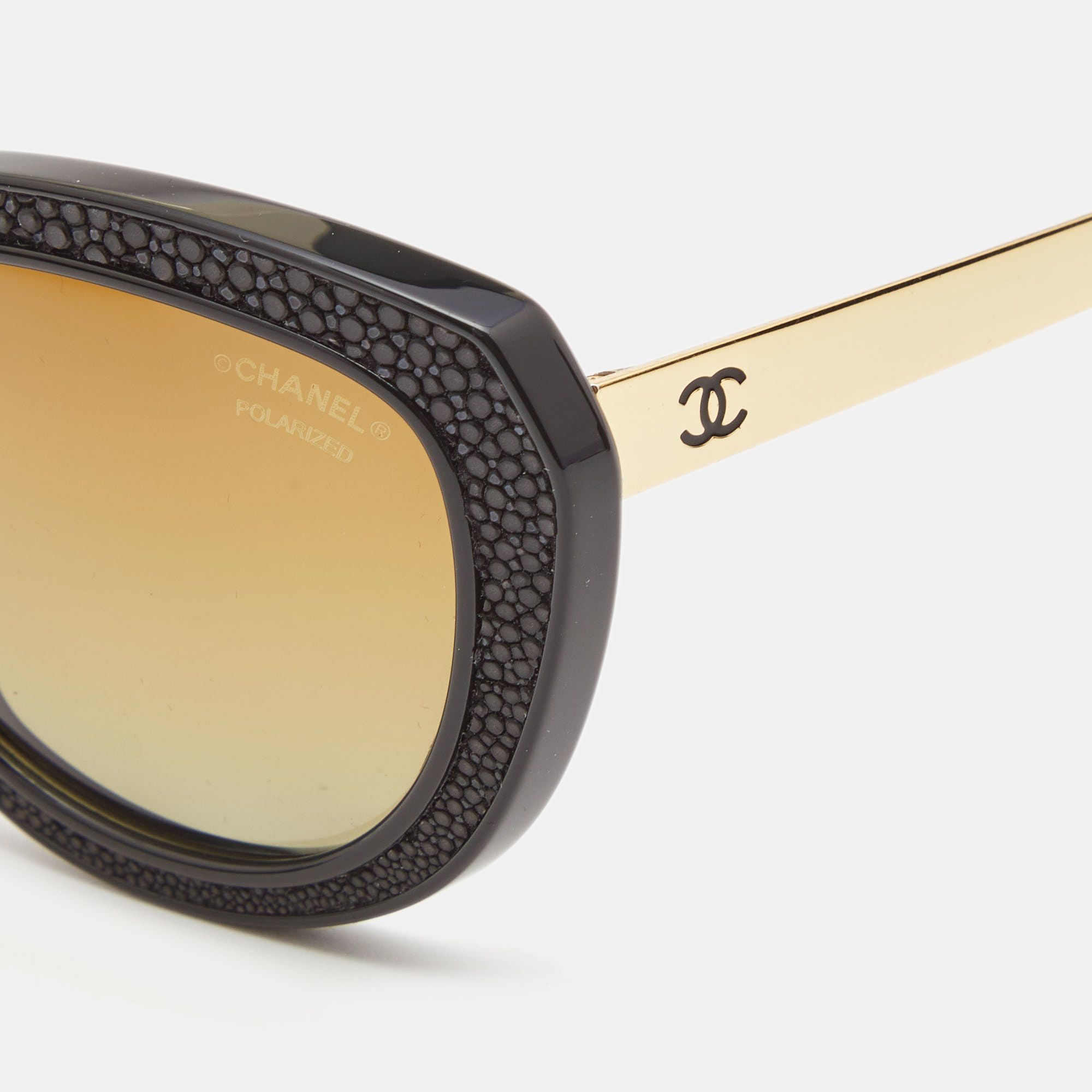 

Chanel Black Stingray CC Polarized Cat Eye Sunglasses