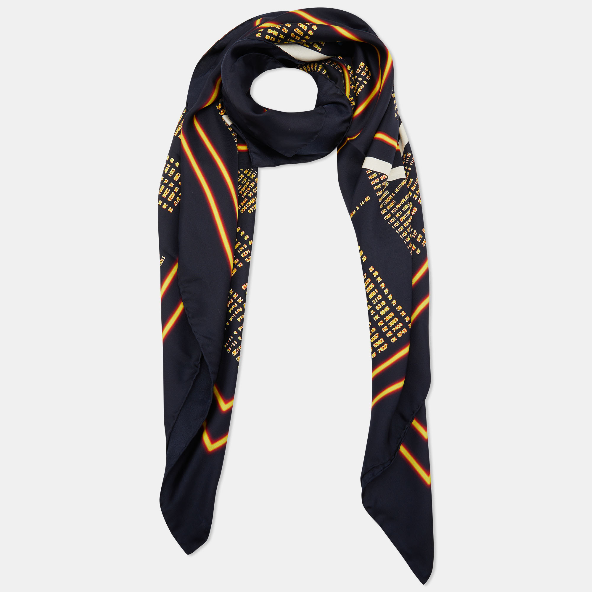 

Chanel Black Departures Board Printed Silk Square Scarf