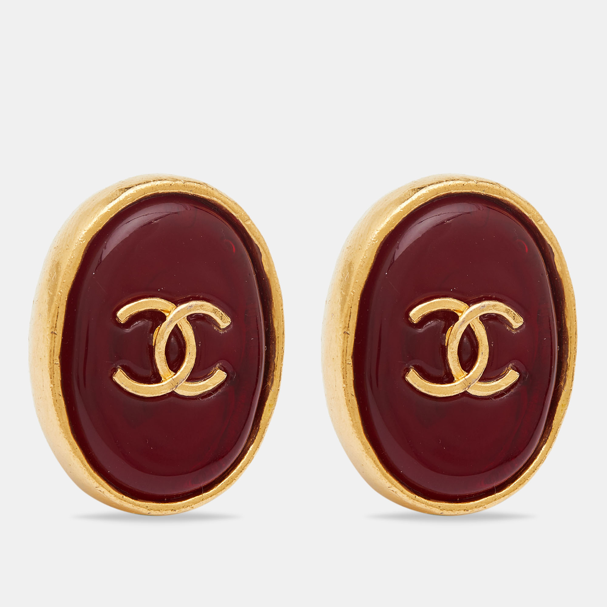 

Chanel CC Resin Gold Tone Clip On Earrings