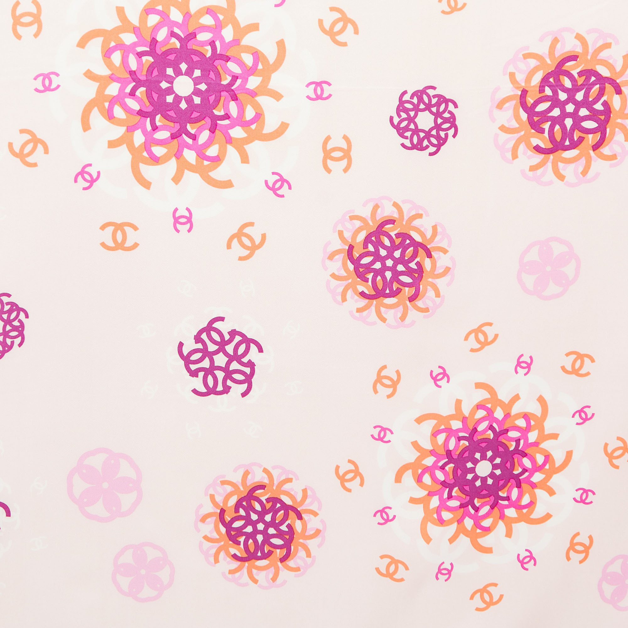 

Chanel Pink CC Flower Print Silk Scarf