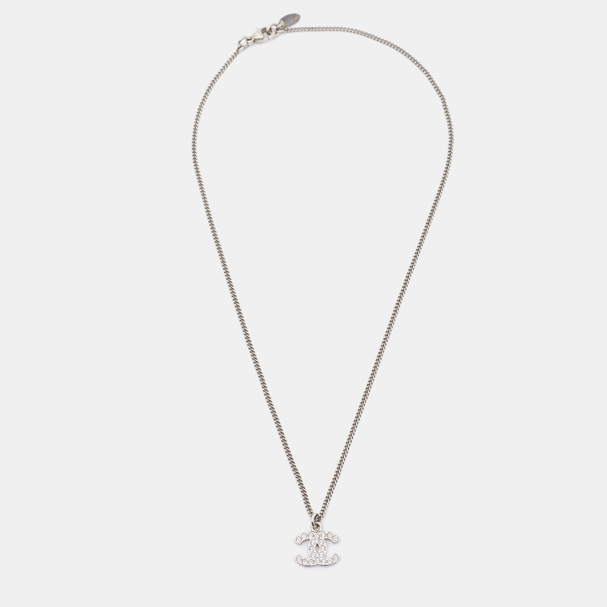 

Chanel Silver Tone Crystal CC Pendant Necklace