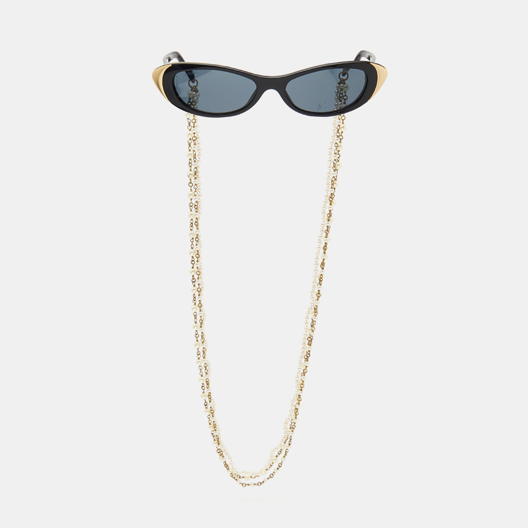 Pre-owned Chanel Black Cc Pearl Necklace Sunglasses