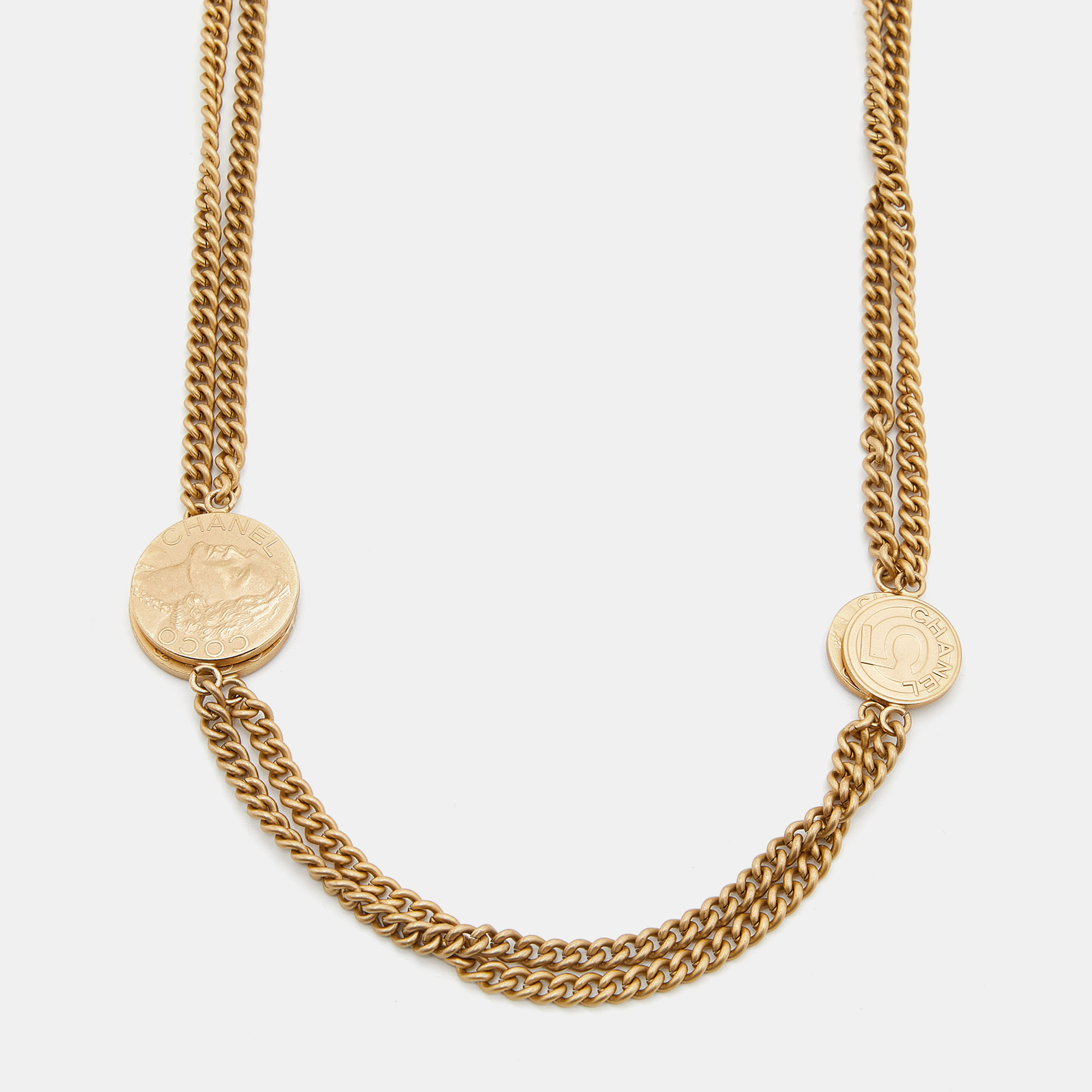 

Chanel Gold Tone CC Coin Chain Long Necklace