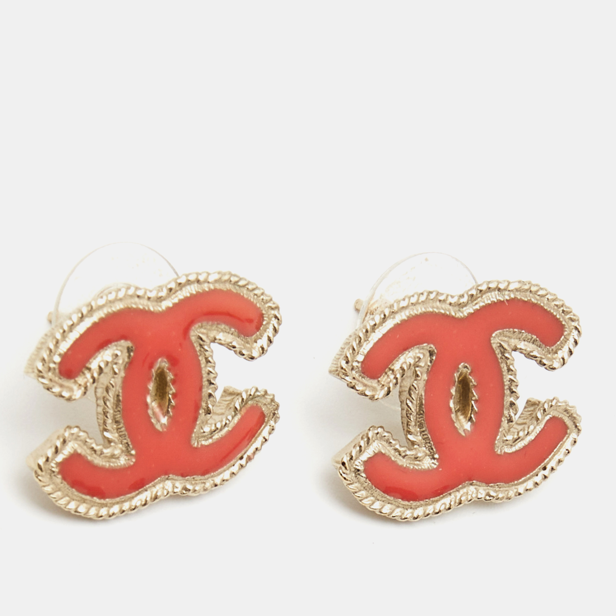 

Chanel CC Enamel Gold Tone Earrings
