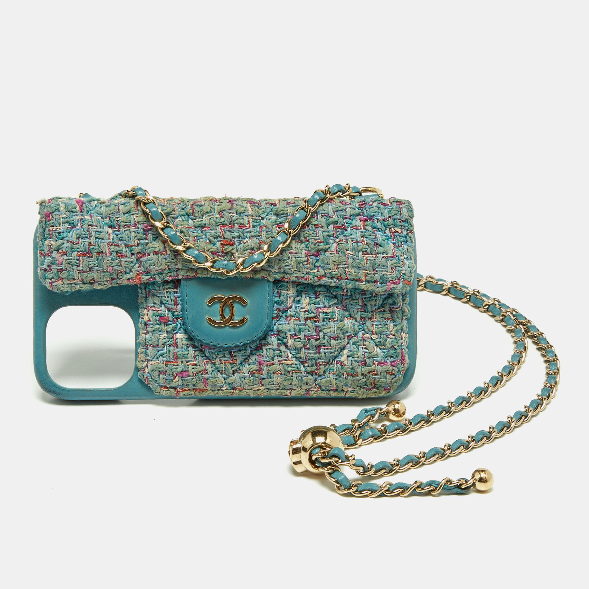 Chanel Blue Quilted Tweed and Leather iPhone 12 Pro Classic Chain