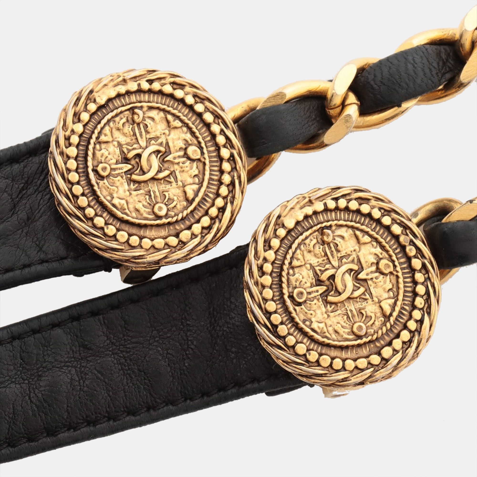 

Chanel Coco Mark Chain belt GP & leather Black/Gold