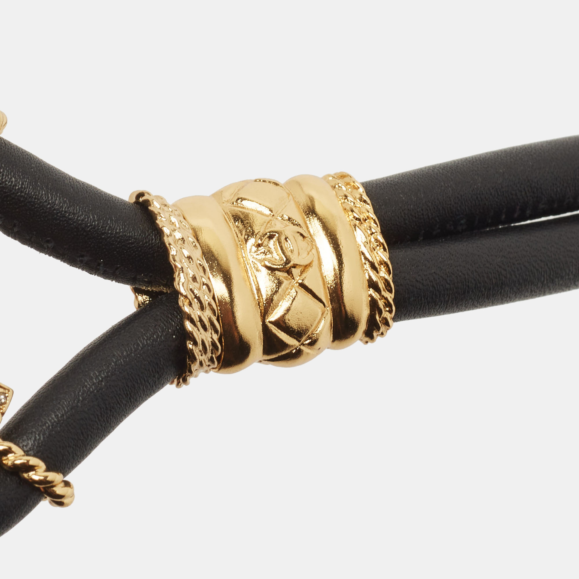 

Chanel Black/Gold Leather CC Crystals Embellished Double Strap Waist Belt