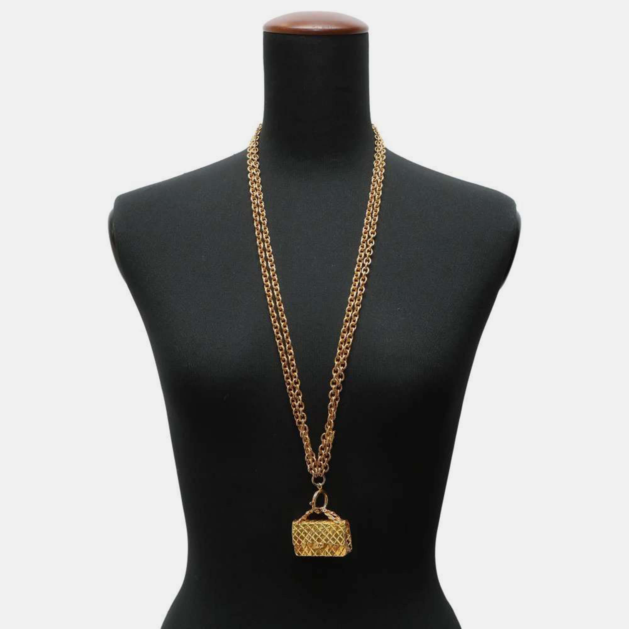 

CHANEL Necklace Bag Charm Gold Metal