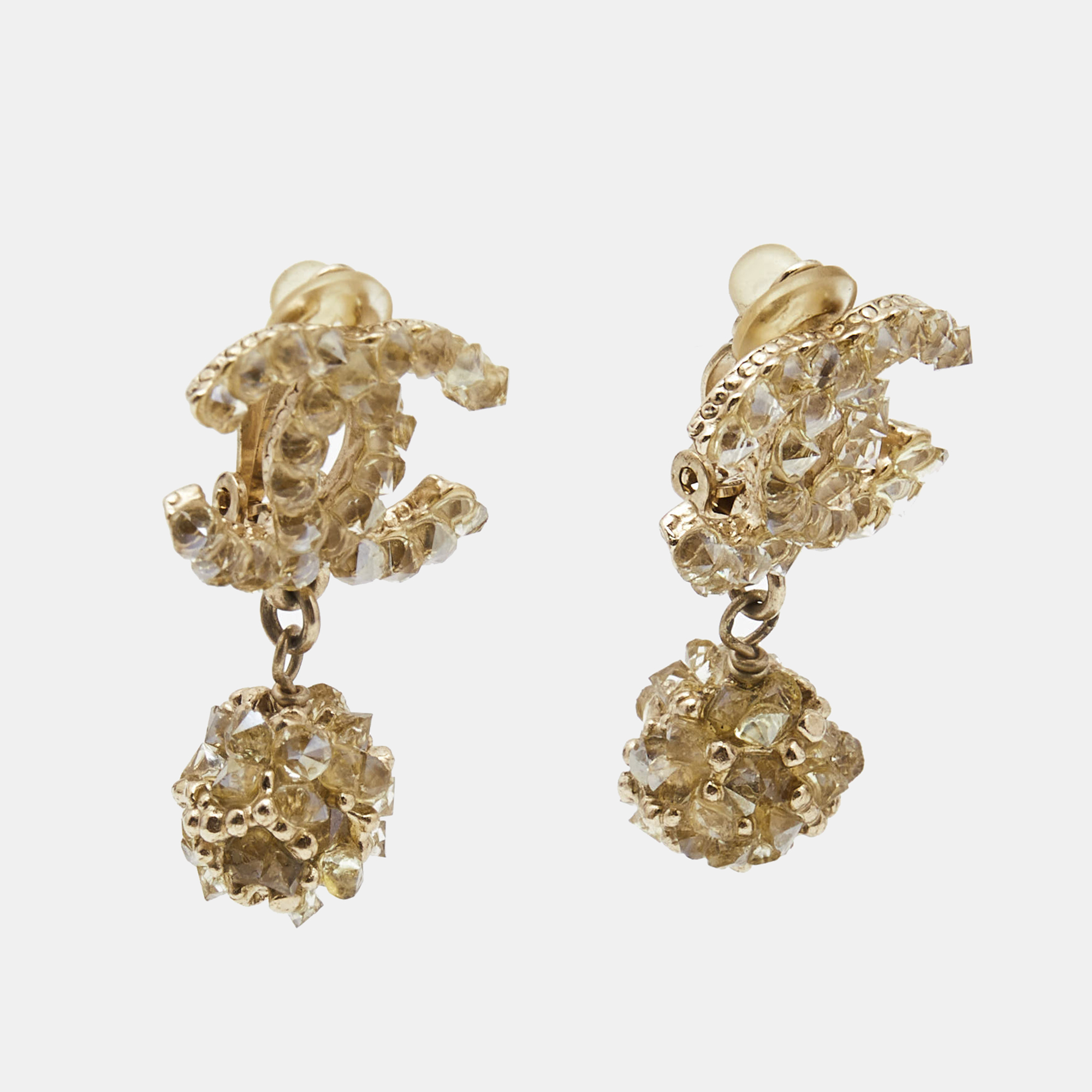 

Chanel CC Crystals Gold Tone Clip on Earrings
