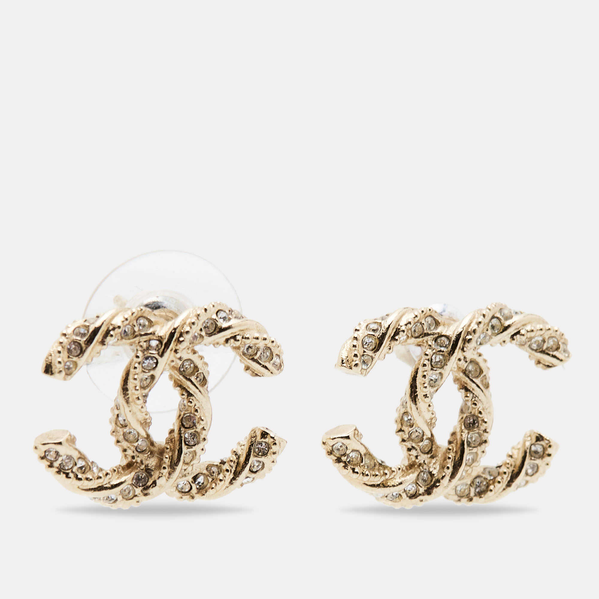 

Chanel CC Crystal Twisted Gold Tone Earrings