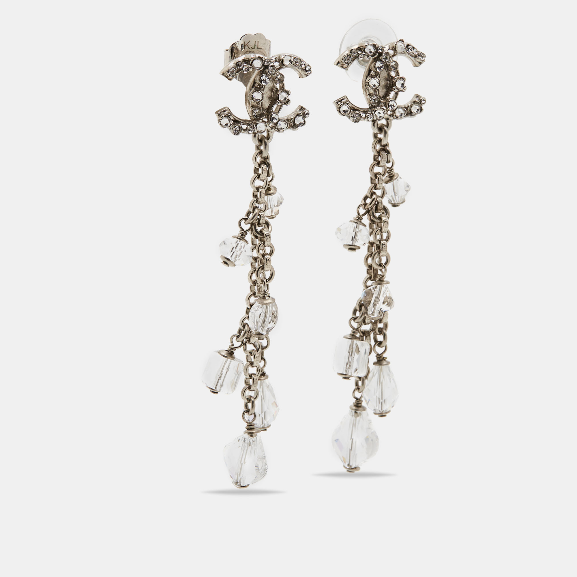 

Chanel CC Crystals Silver Tone Drop Earrings
