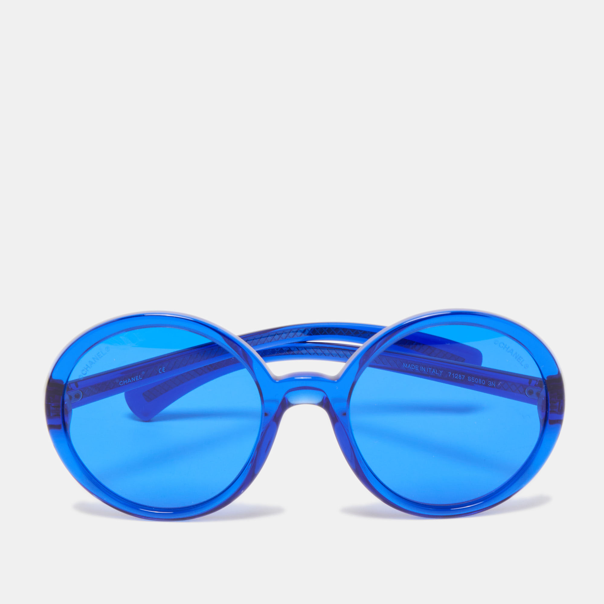 Pre-owned Chanel Blue Acetate 71287 Round Sunglasses