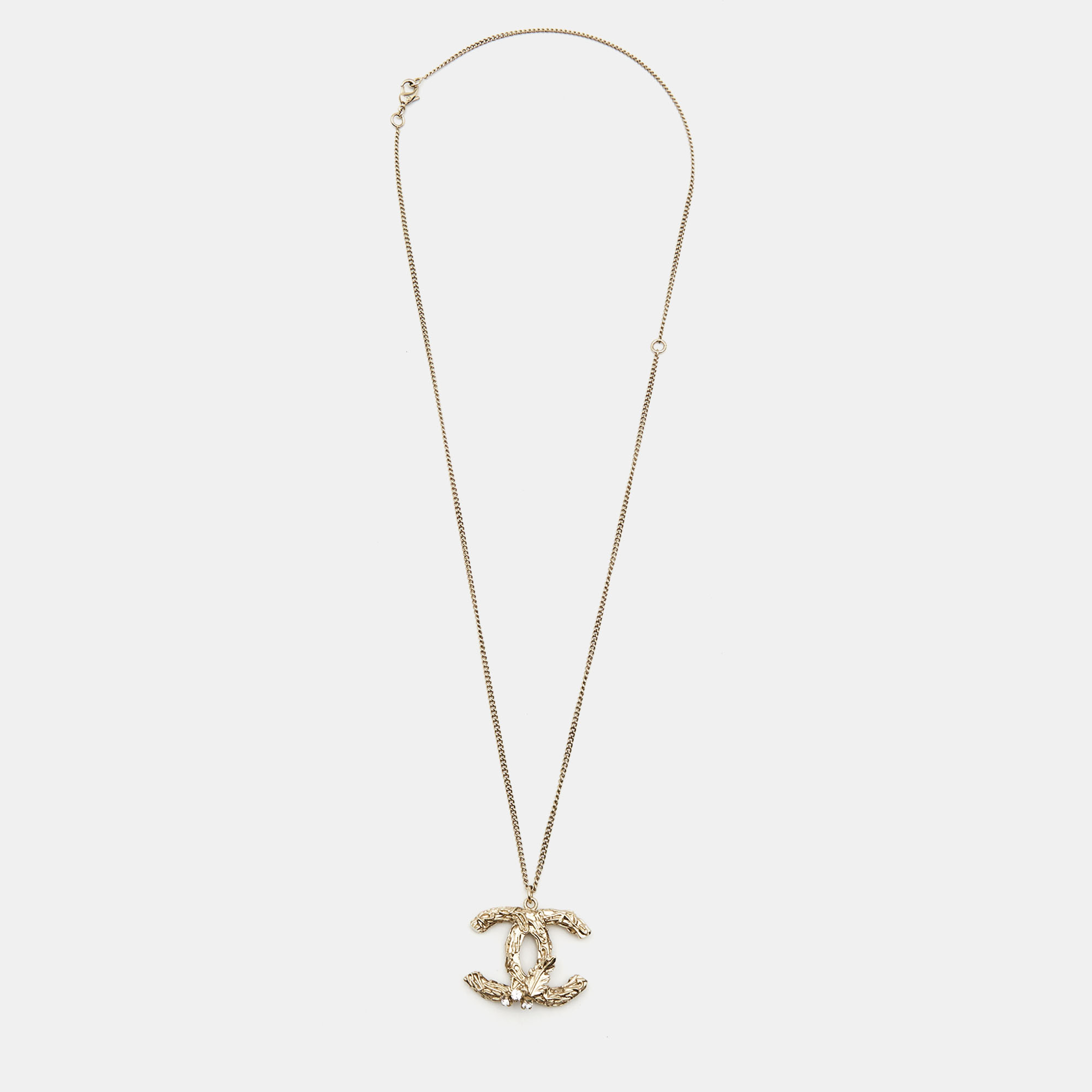 

Chanel CC Crystals Gold Tone Metal Pendant Necklace