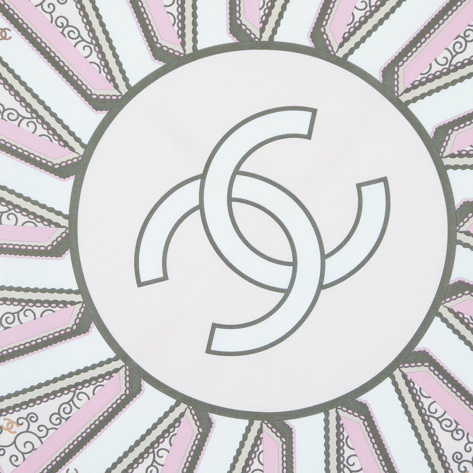 

Chanel Pink Printed Silk Square Scarf