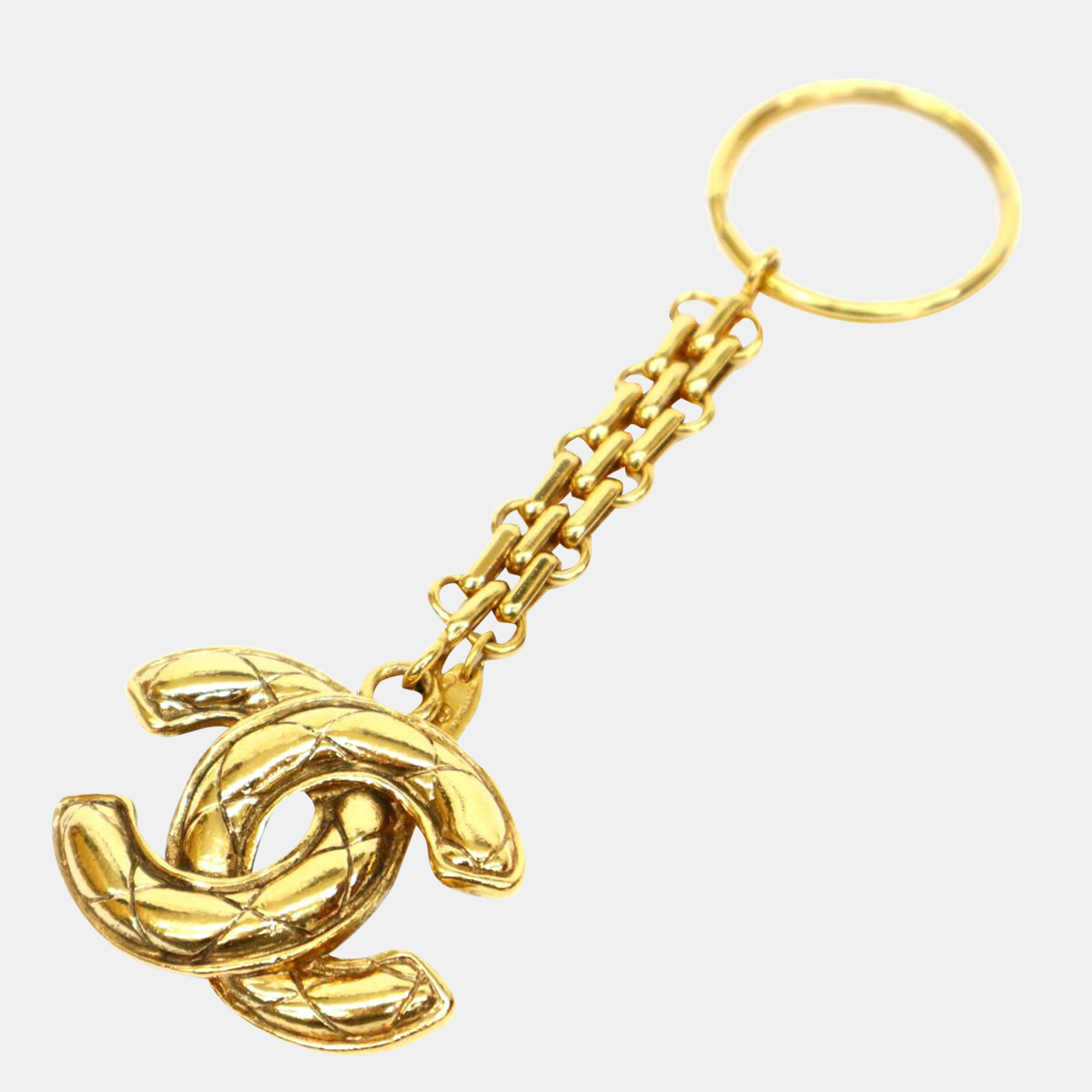 

Chanel Gold Metal Quilted CC Logo Keychain Key Holder