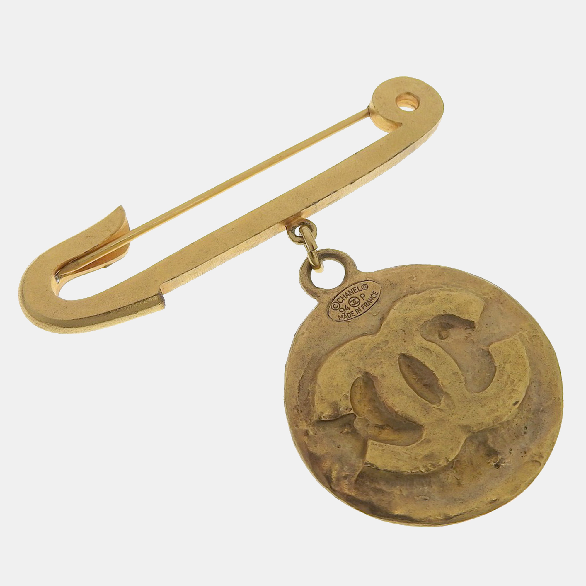 

Chanel Gold Metal CC Medallion Coin Safety Pin Brooch