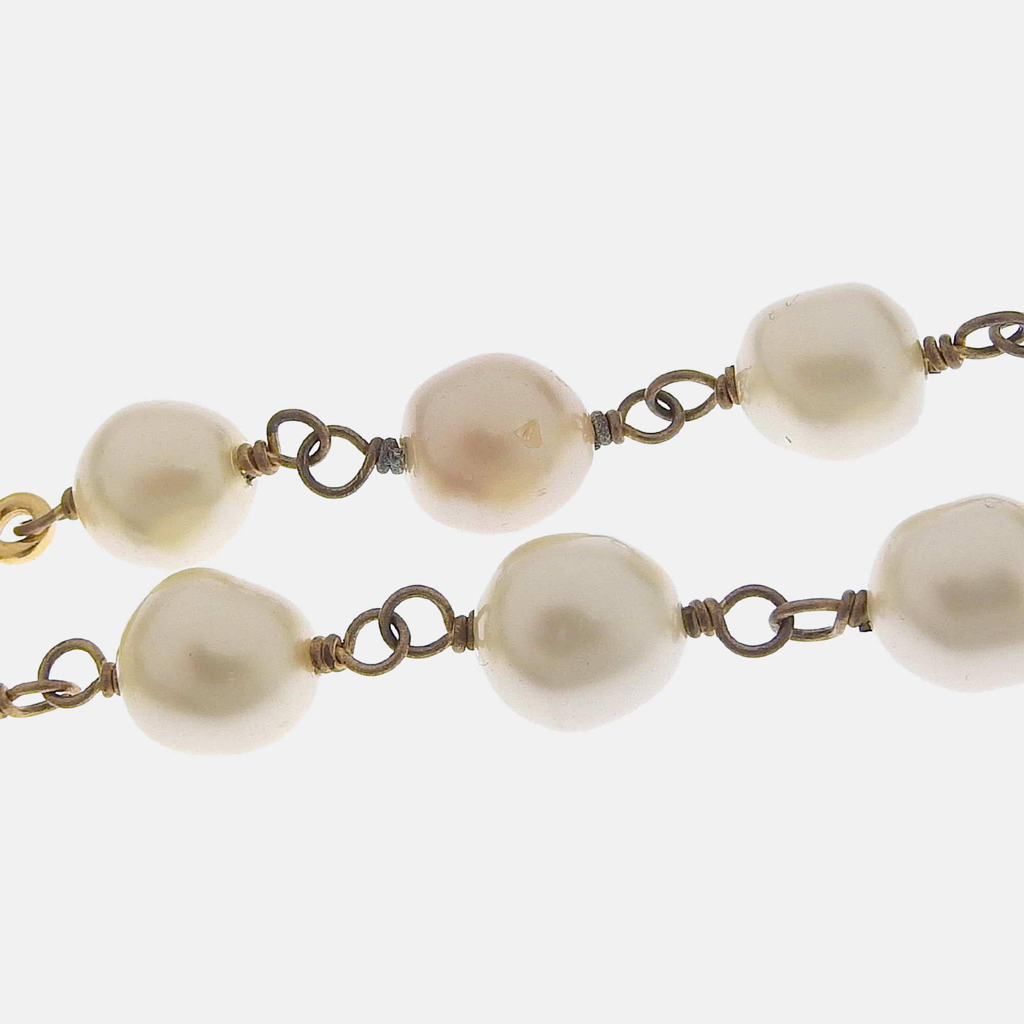 

Chanel White Metal CC Faux Pearl Long Necklace