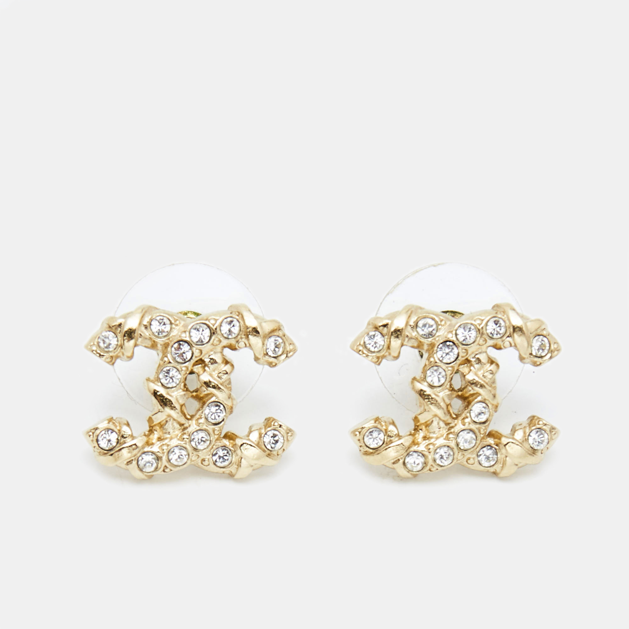 Pre Owned Chanel CC Crystals Gold Tone Earrings