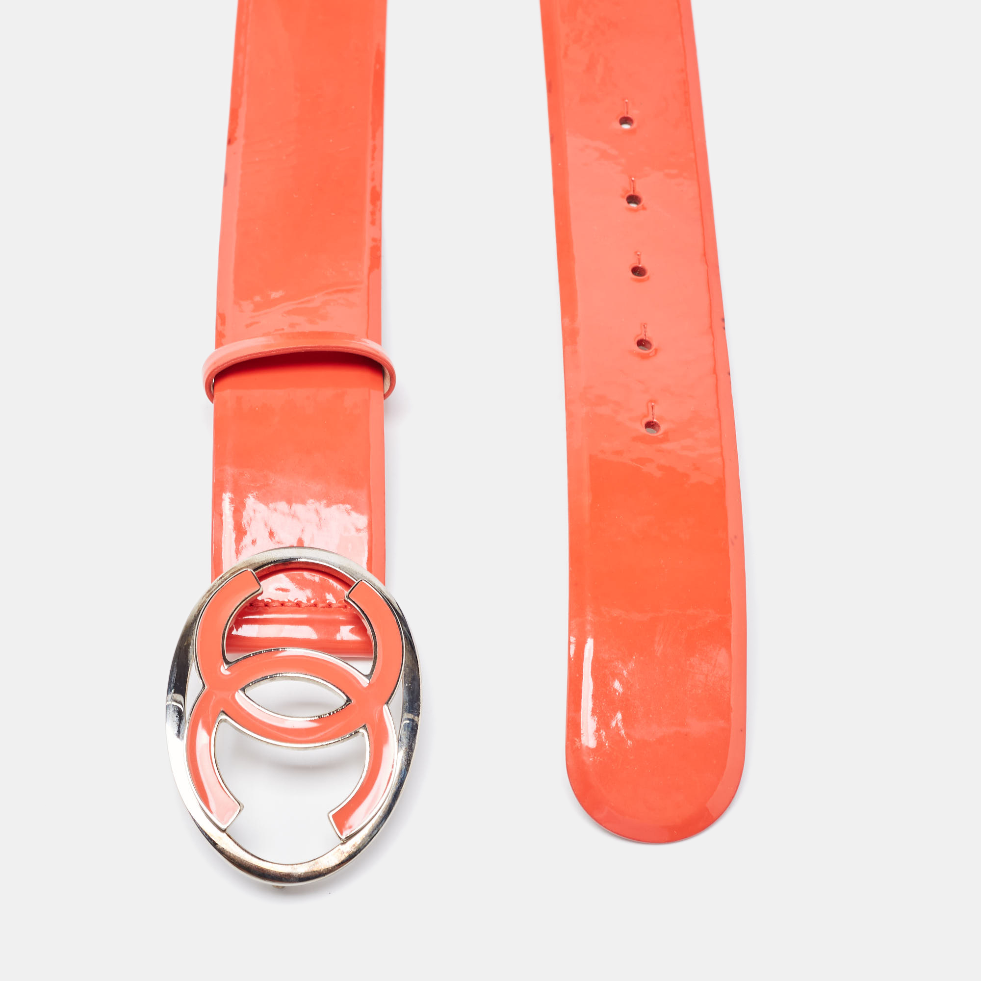 

Chanel Orange Patent Leather CC Plaque Buckle Belt