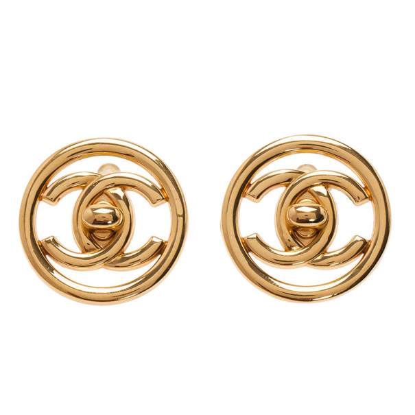 Pre Owned Chanel CC Turnlock Logo Round Clip Earrings