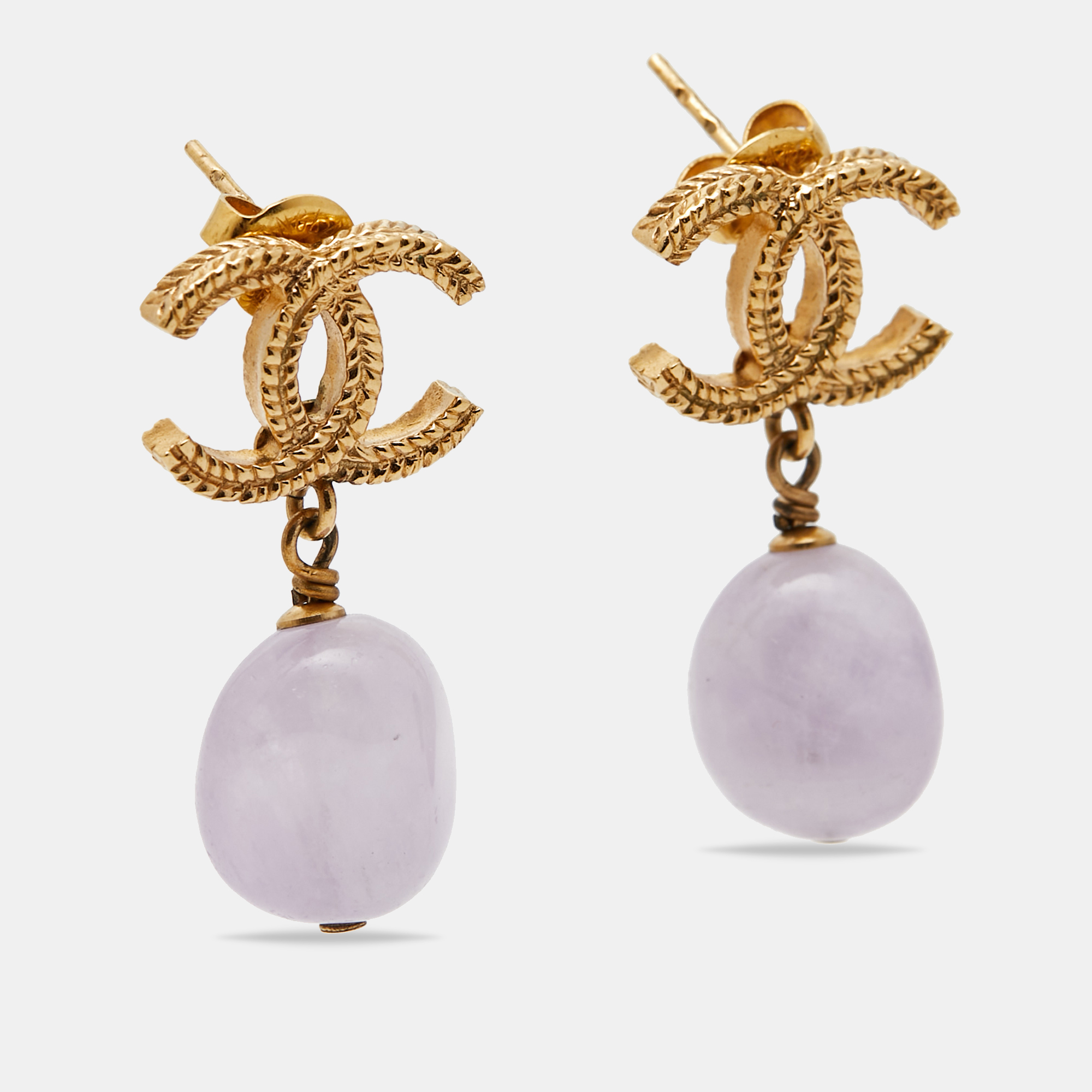 

Chanel CC Paris-Byzance Amethyst Gold Tone Earrings