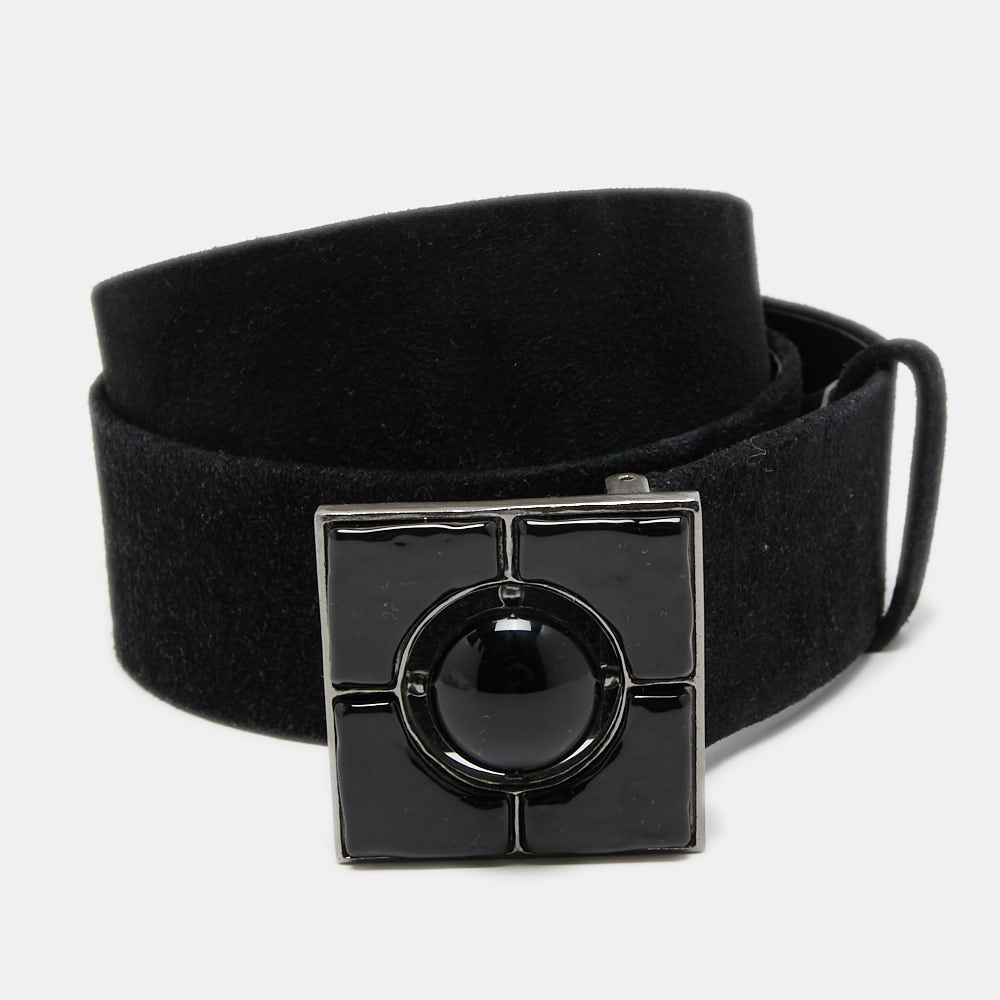 Pre-owned Chanel Black Leather And Suede Square Buckle Belt 105cm