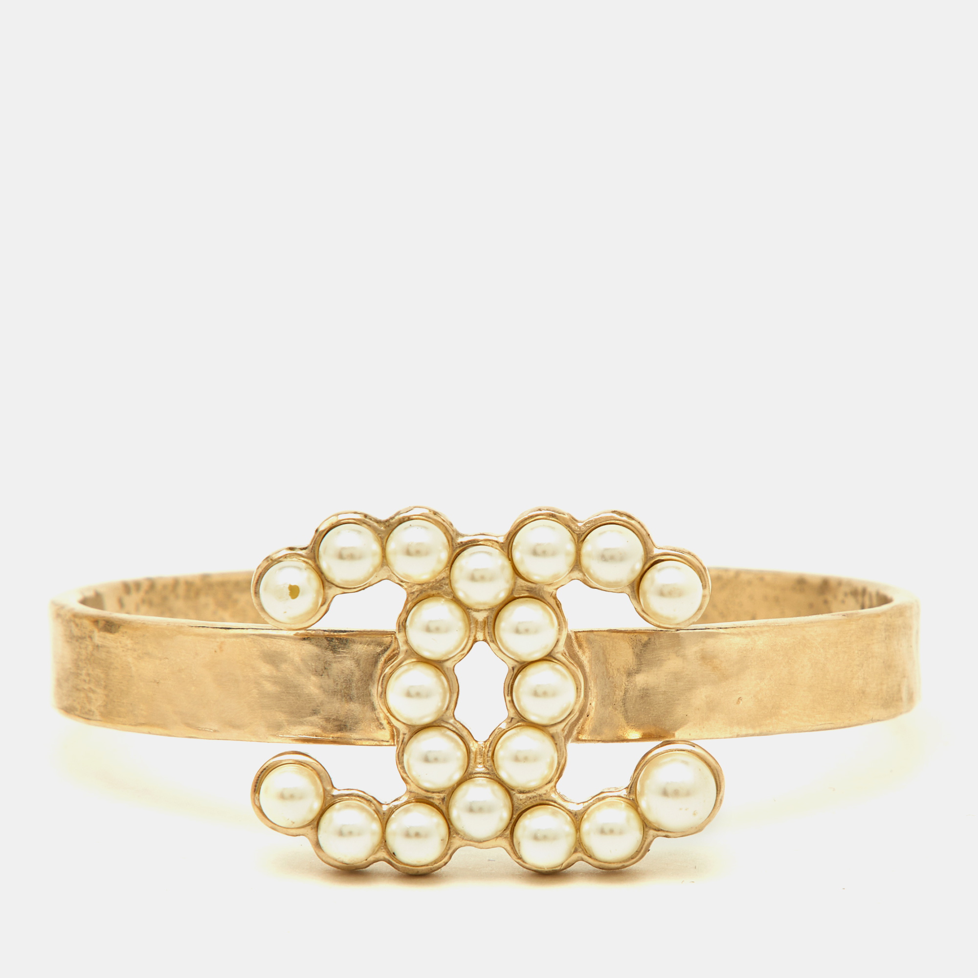 

Chanel CC Faux Pearl Gold Tone Open Cuff Bracelet