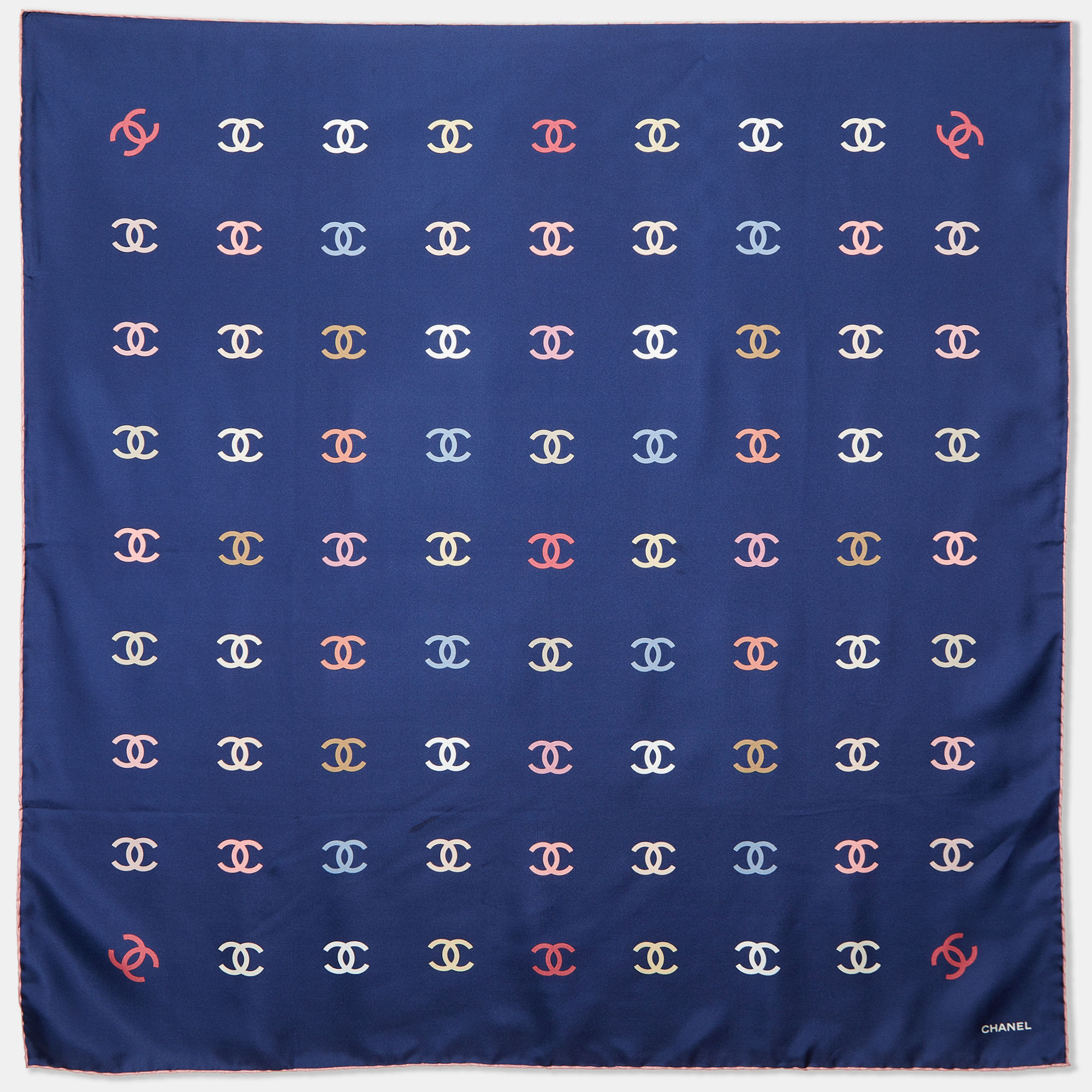 

Chanel Navy Blue All-over CC Print Silk Square Scarf