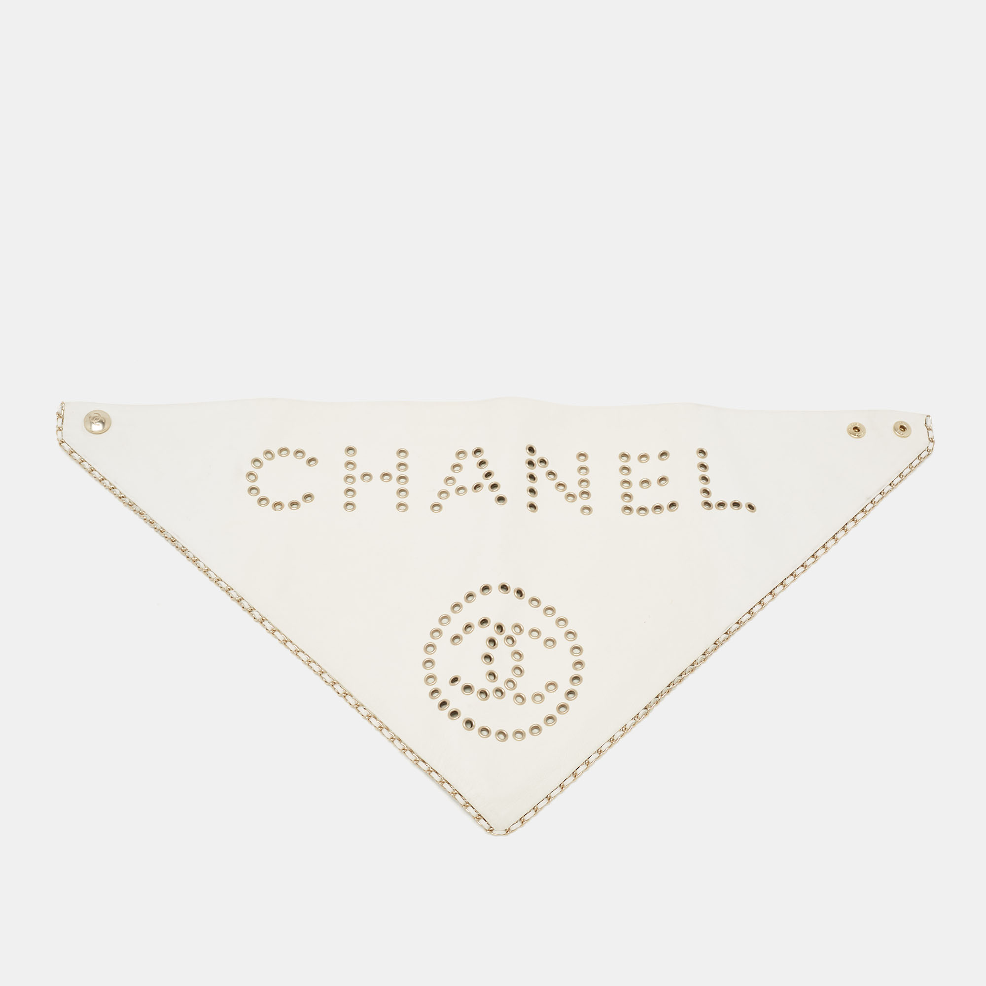 Pre Owned Chanel Off White Leather Eyelets Scarf/Collar Bandana