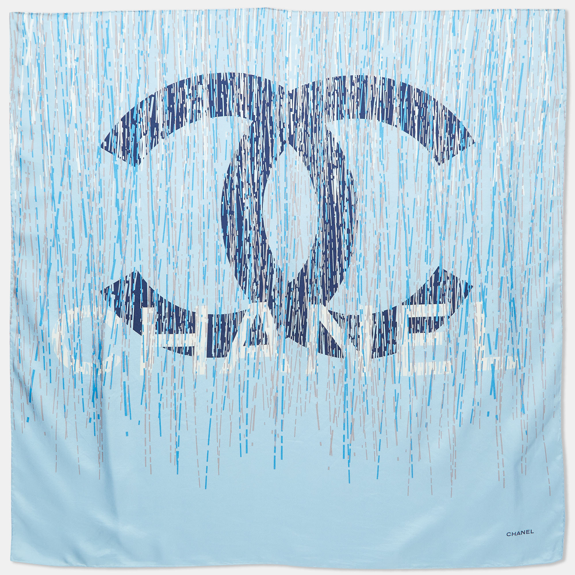 Pre-owned Chanel Blue Cc Logo Print Silk Square Scarf