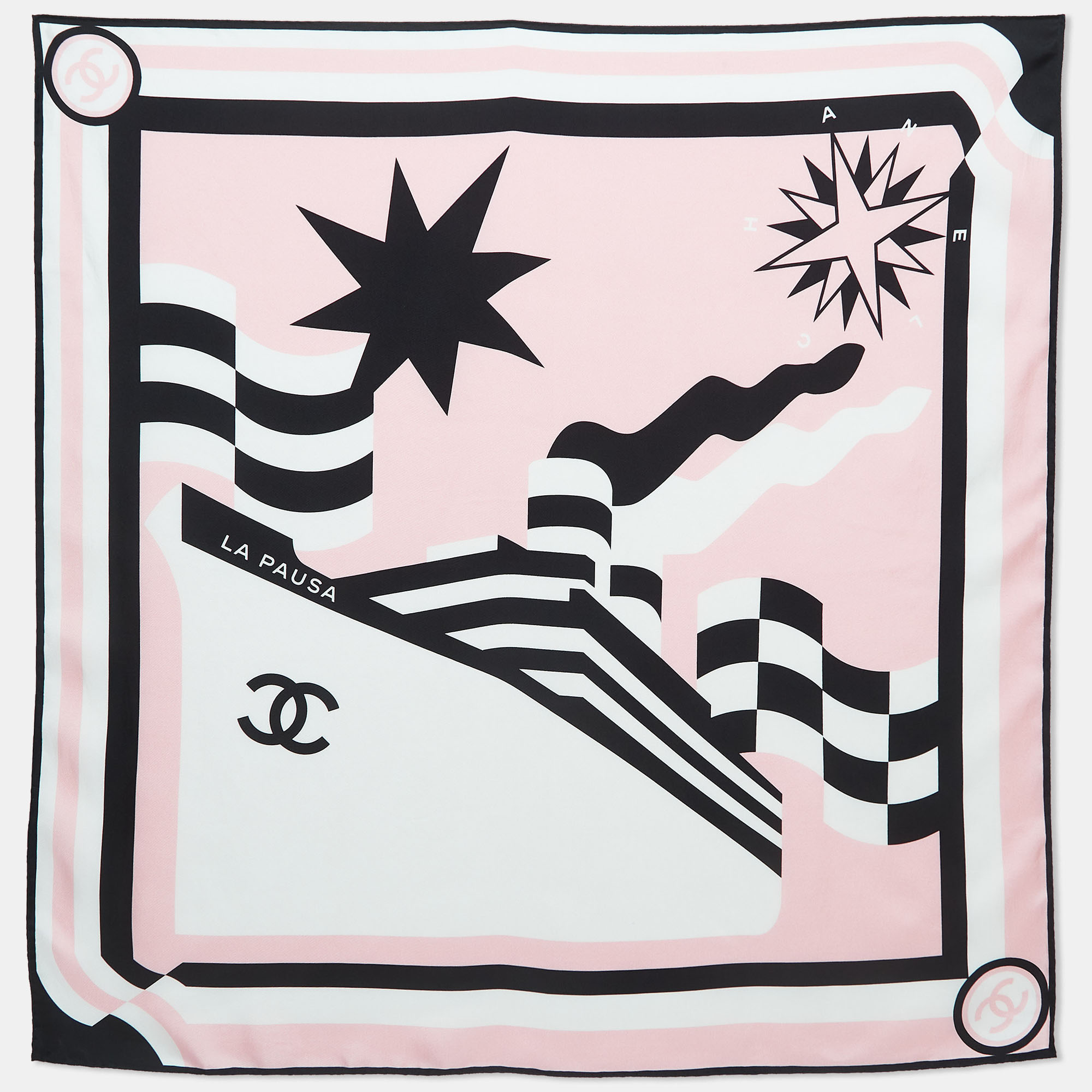Pre-owned Chanel Pink Print Silk La Pausa Square Scarf