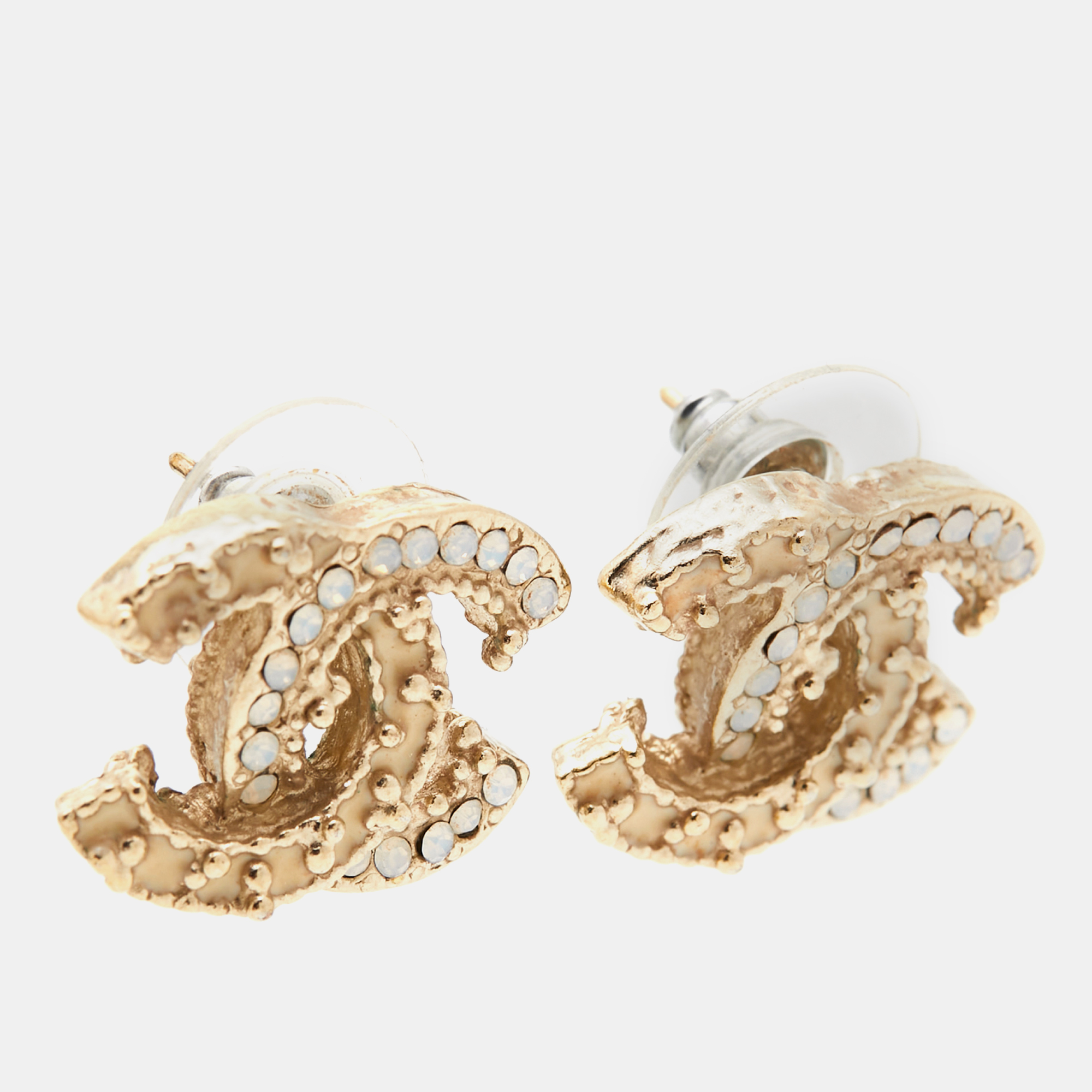 

Chanel CC Crystal Enamel Gold Tone Earrings