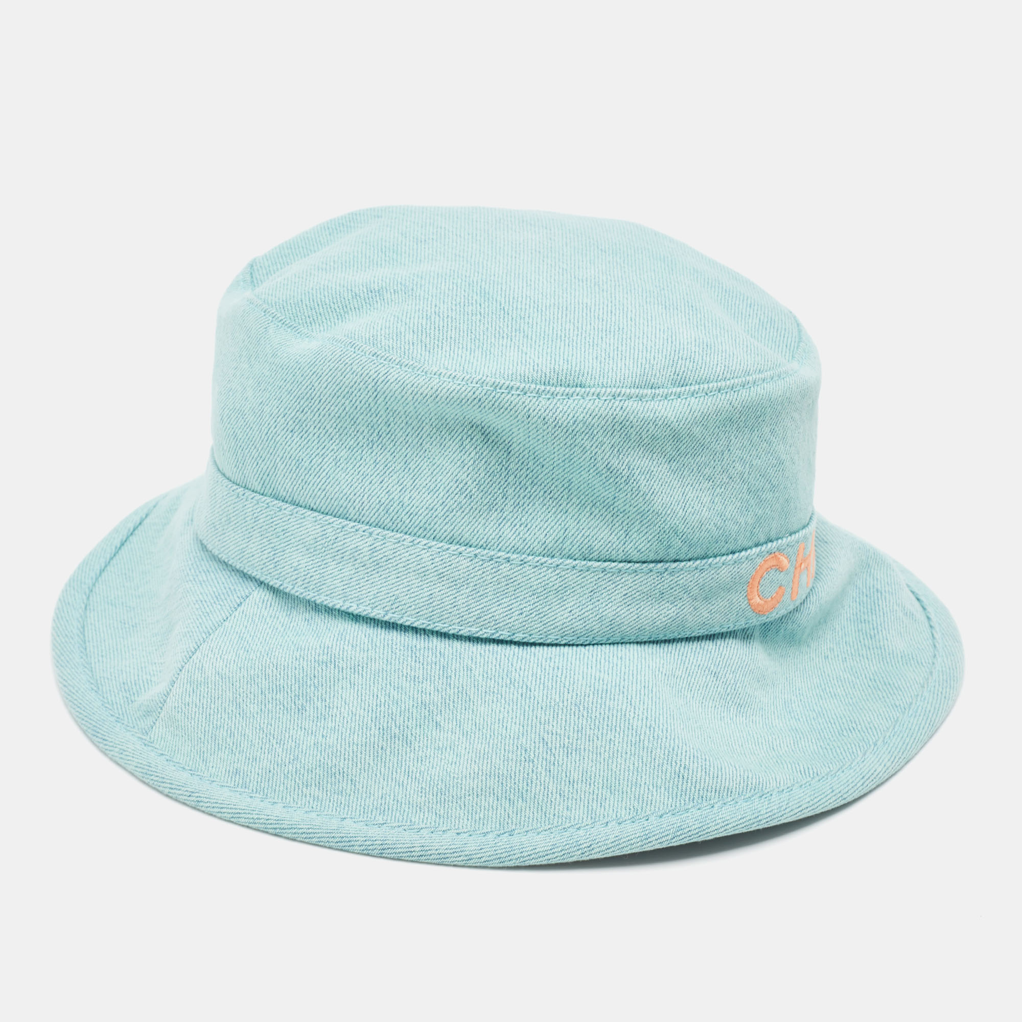 

Chanel Light Blue CC Embroidered Denim Cloche Sun Bucket Hat