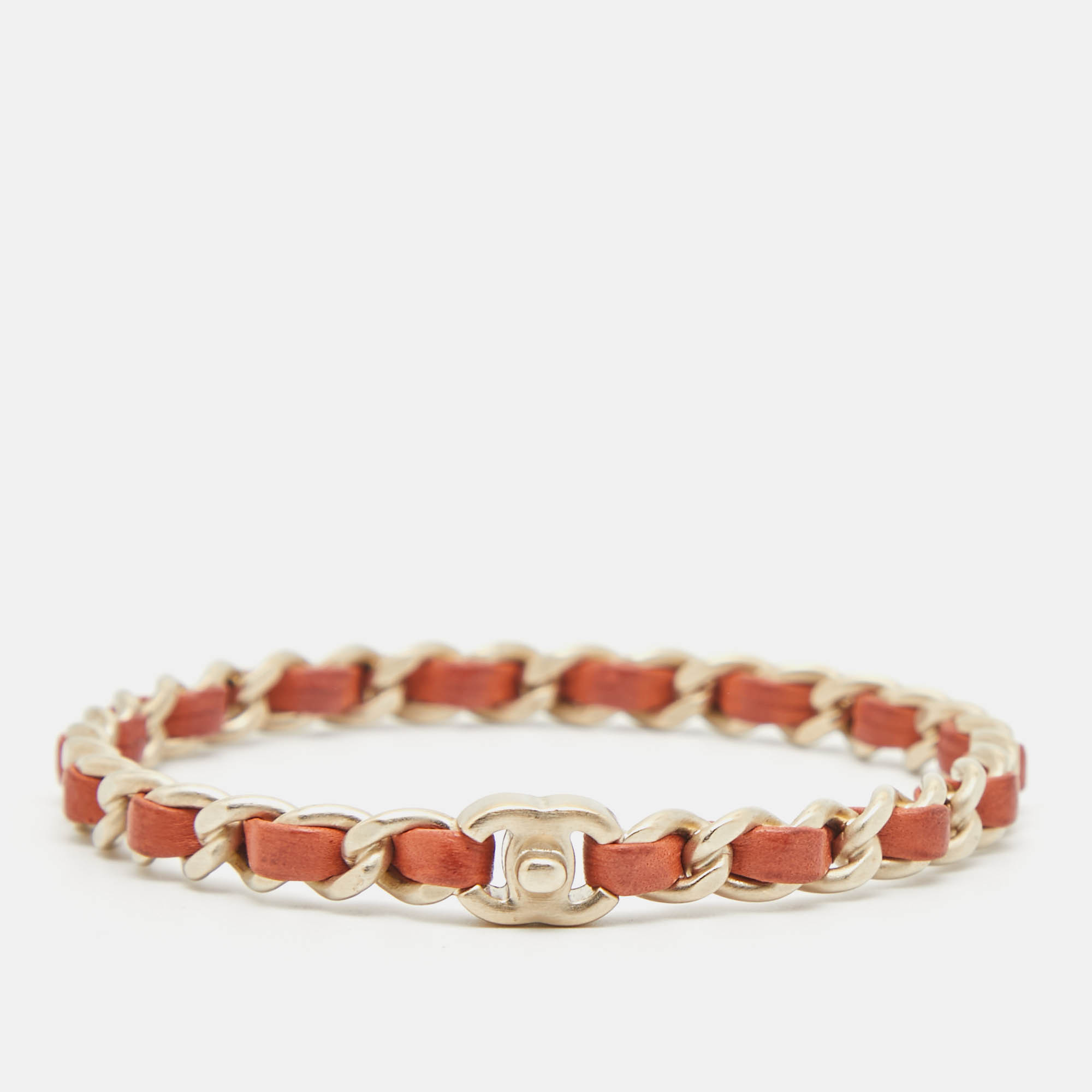 

Chanel CC Orange Leather Woven Chain Bangle Bracelet