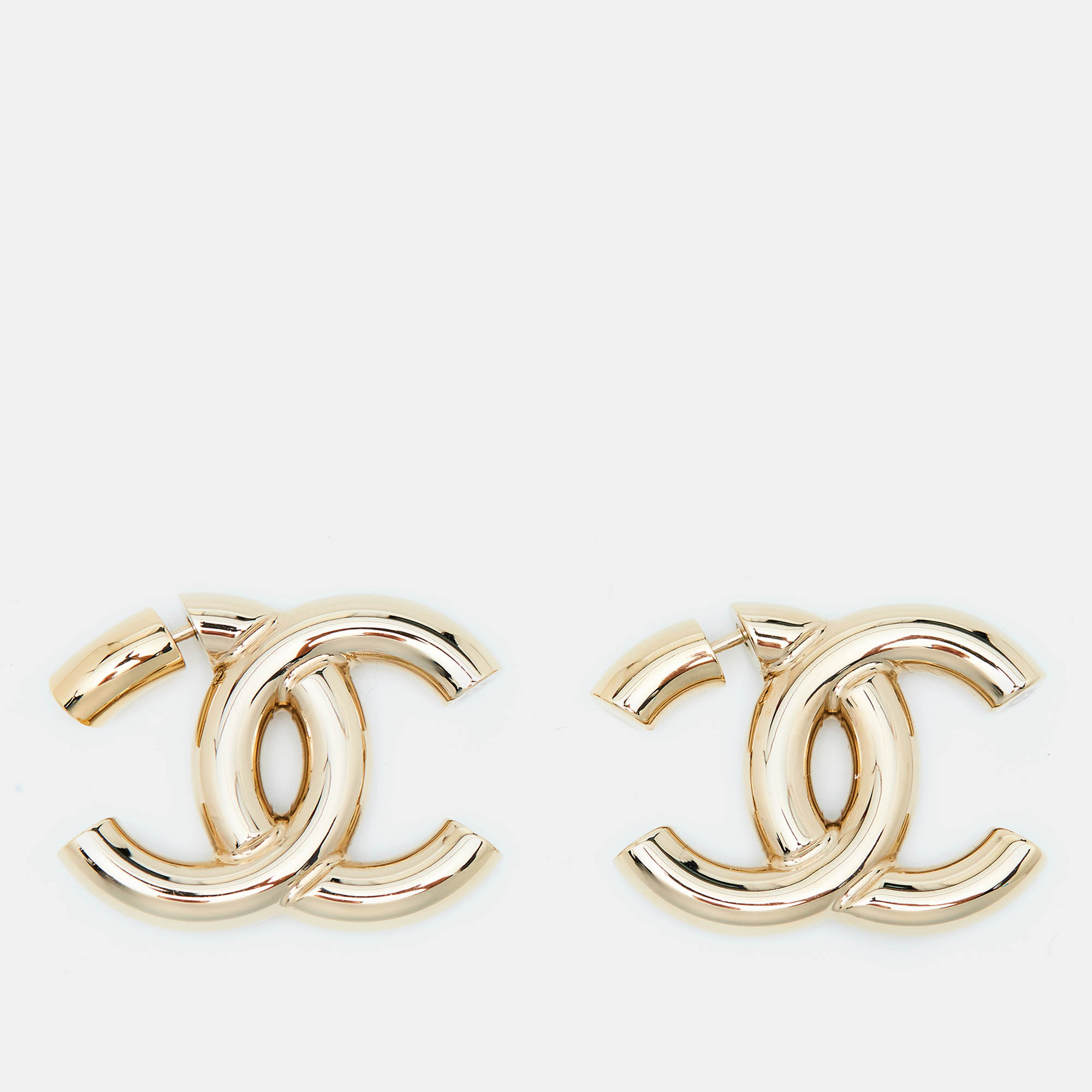 Pre-owned Chanel Gold Tone Cc Stud Earrings