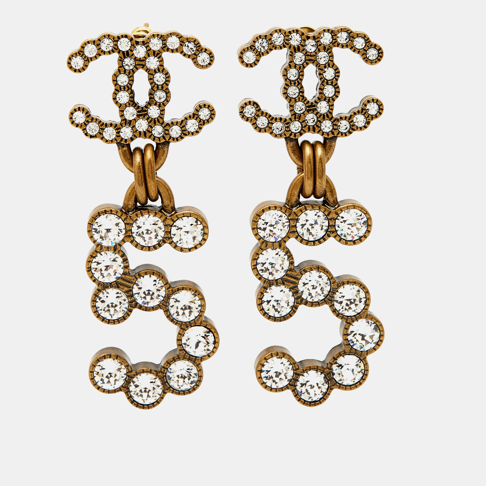 

Chanel CC No. 5 Crystals Gold Tone Earrings