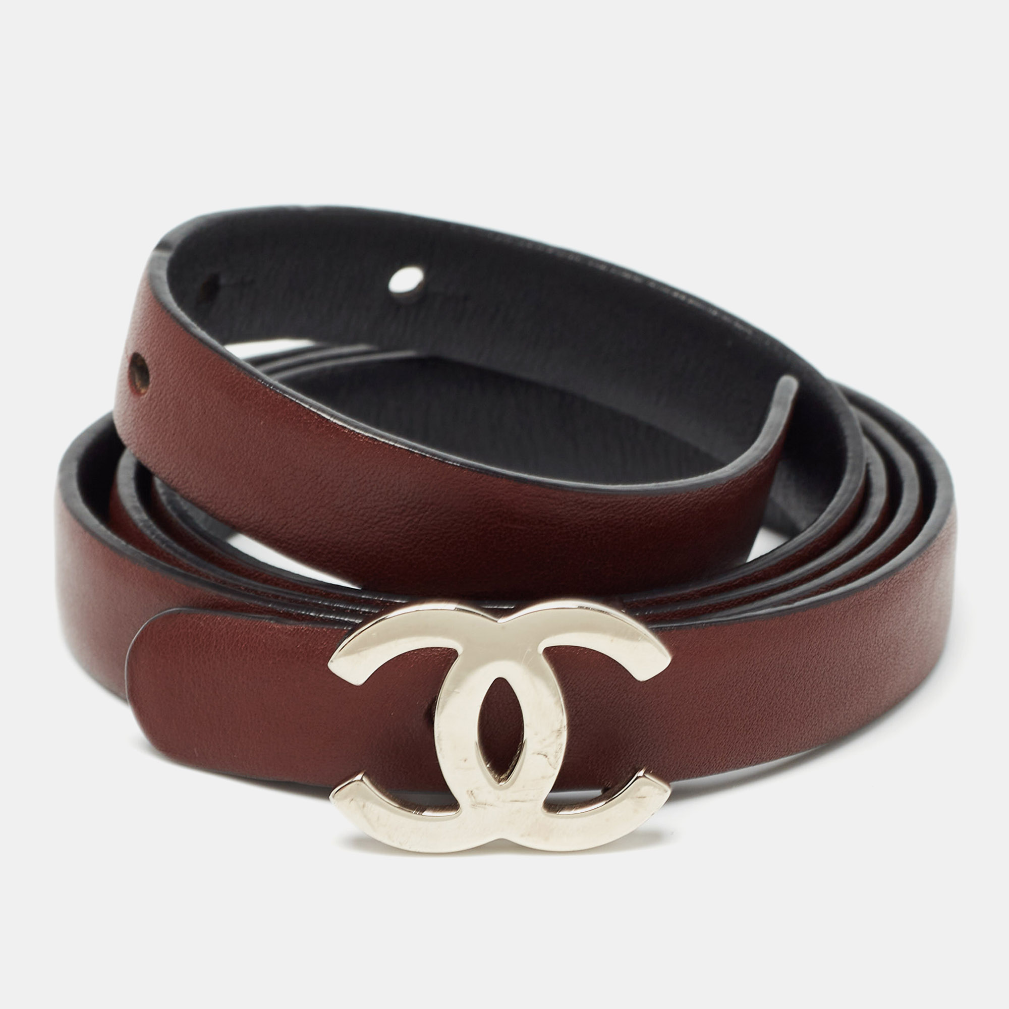 

Chanel Black Leather CC Slim Belt