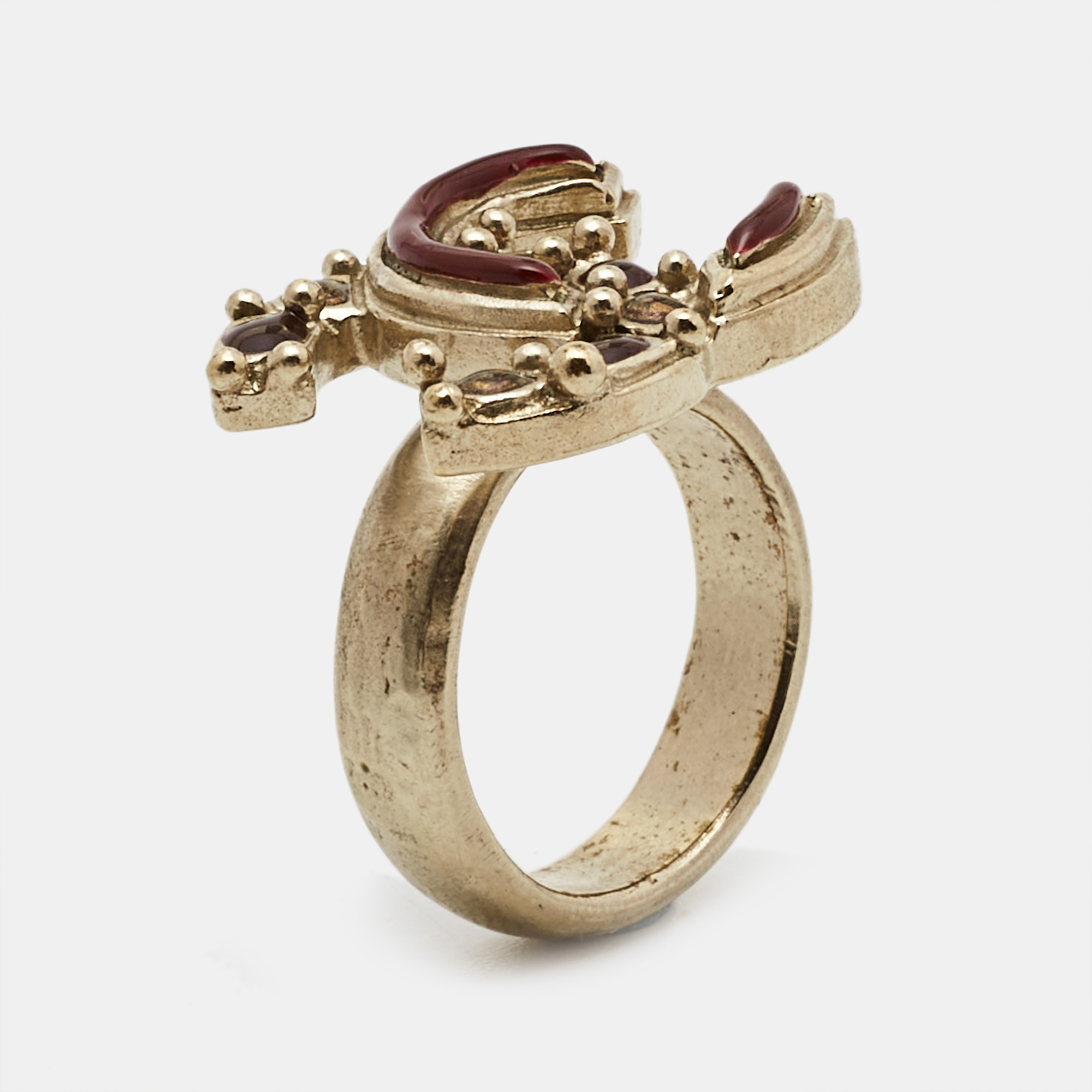 

Chanel CC Enamel Gold Tone Ring Size