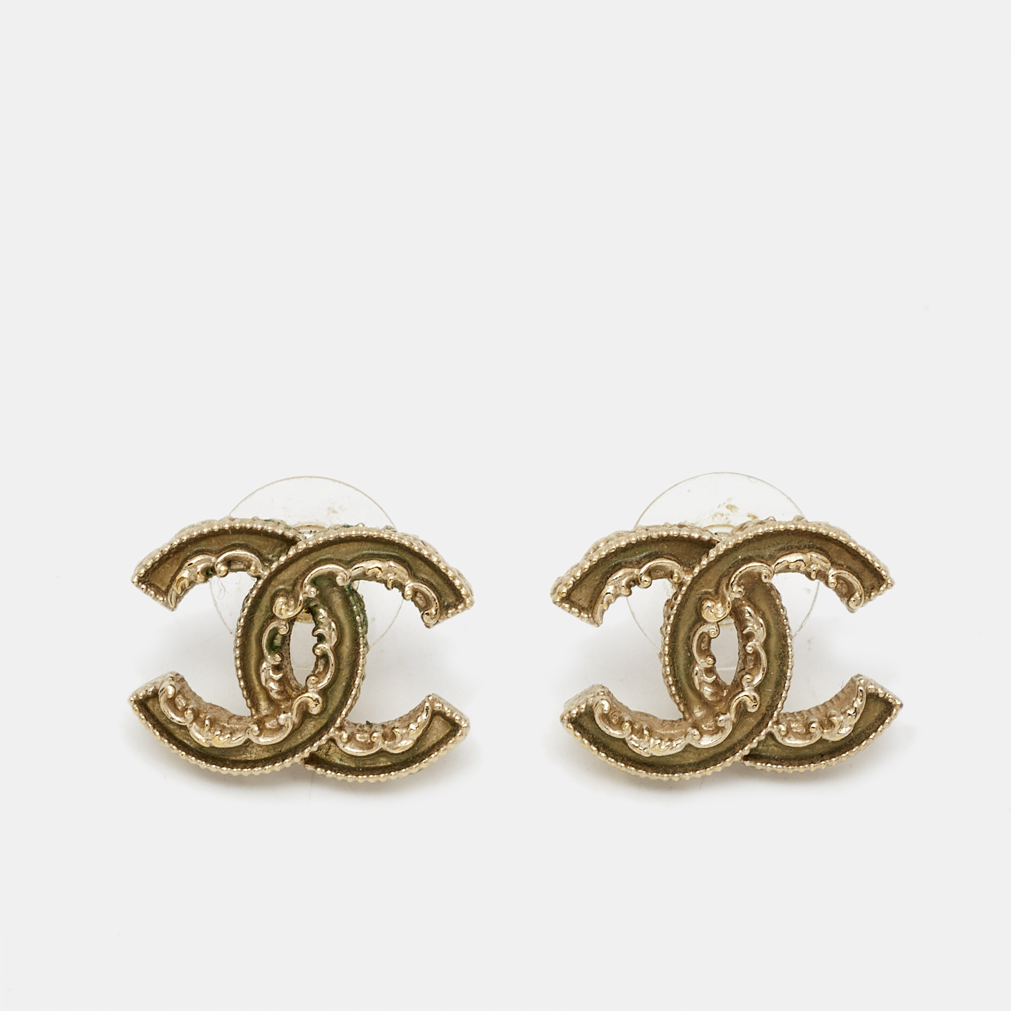 

Chanel CC Enamel Gold Tone Earrings