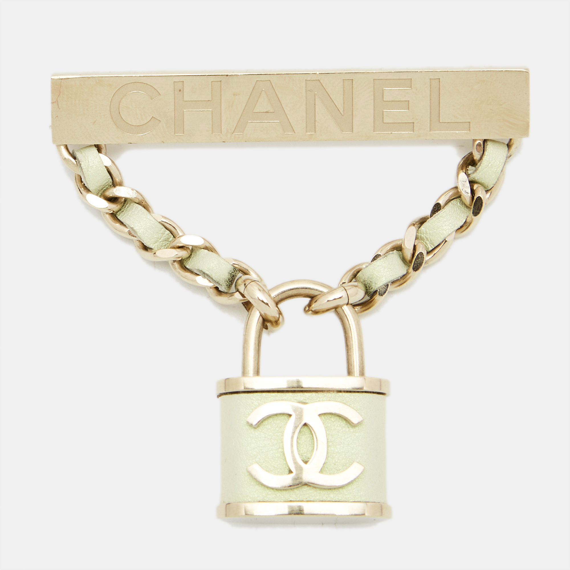 

Chanel CC Lock Leather Gold Tone Brooch