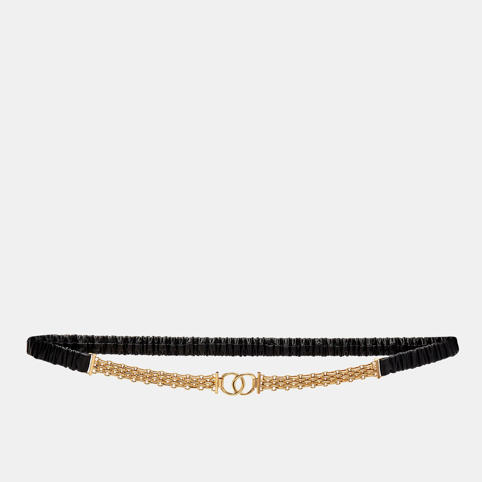 

Chanel Black Ruffled Leather CC Chain Waist Belt