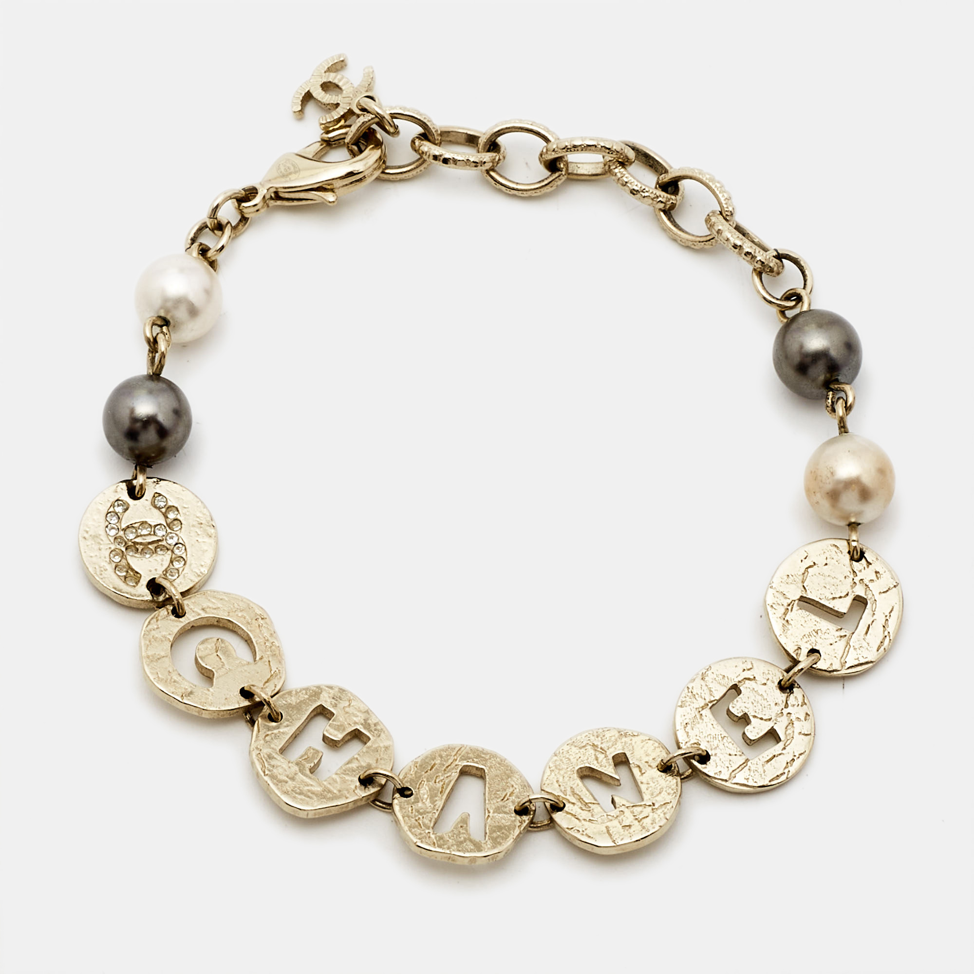 

Chanel CC Crystals Faux Pearl Gold Tone Bracelet