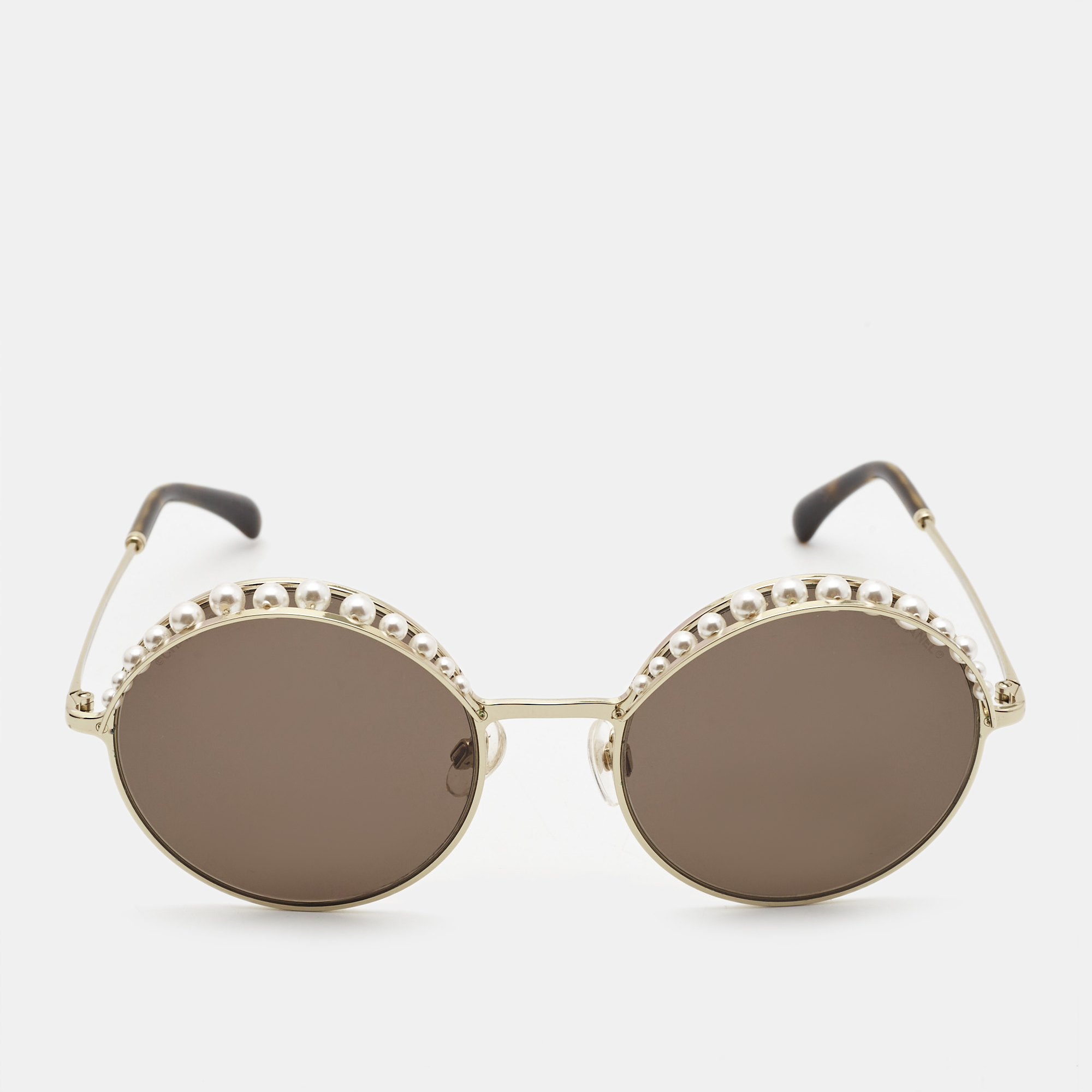 

Chanel Gold/Black 4234-H Pearl Embellished Round Sunglasses