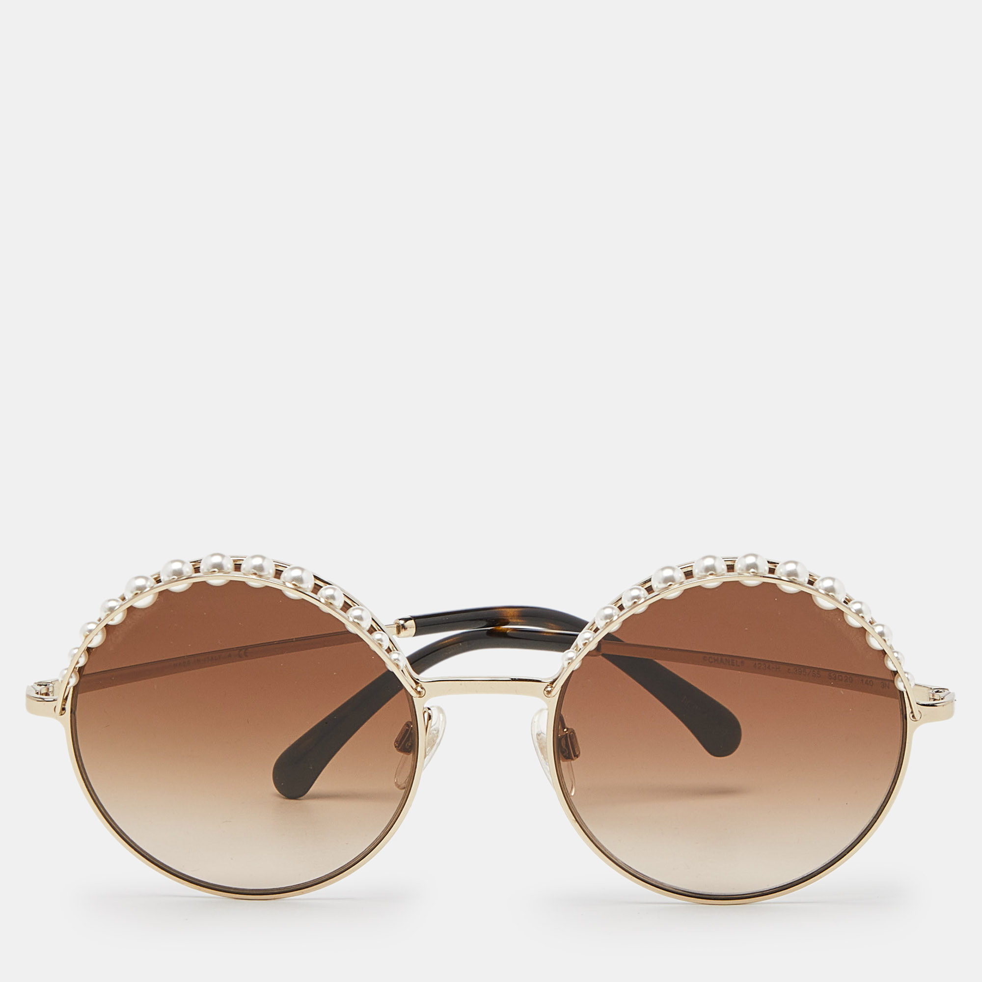 

Chanel Gold Tone/Brown Gradient 4234-H Pearl Round Sunglasses