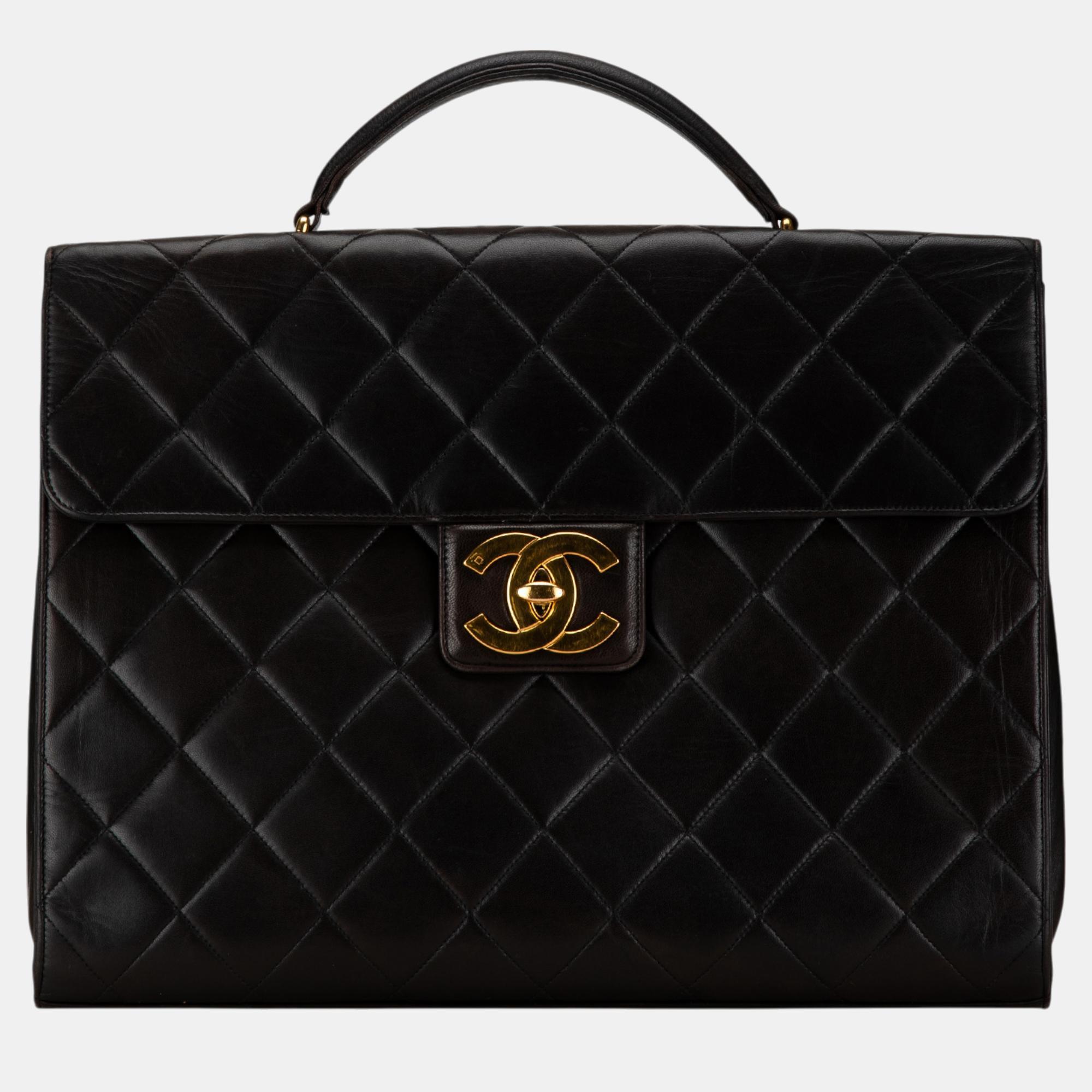 

Chanel Black CC Quilted Lambskin Flap Briefcase